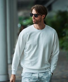 Damage Washed Hand Paint Logo Crewneck / プルオーバースウェット / WHITE【HJ2502】
