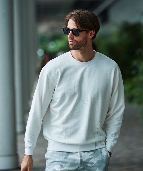 Damage Washed Hand Paint Logo Crewneck / プルオーバースウェット / WHITE【HJ2502】