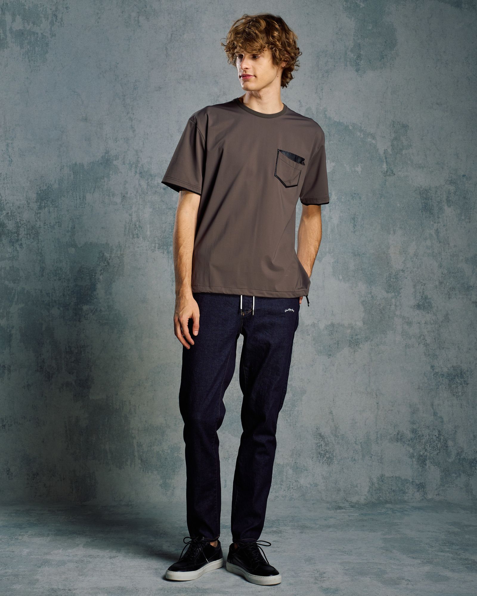 ☆先行予約☆ レザーポケット S/S  Tシャツ /  drawstring leather pocket S/S / CHARCOAL [7132 ny58i]