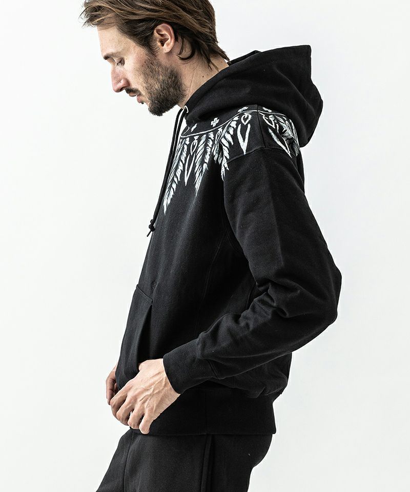 ACANTHUS - プルオーバーパーカー / Feather Paint Zip Hoodie / BLACK