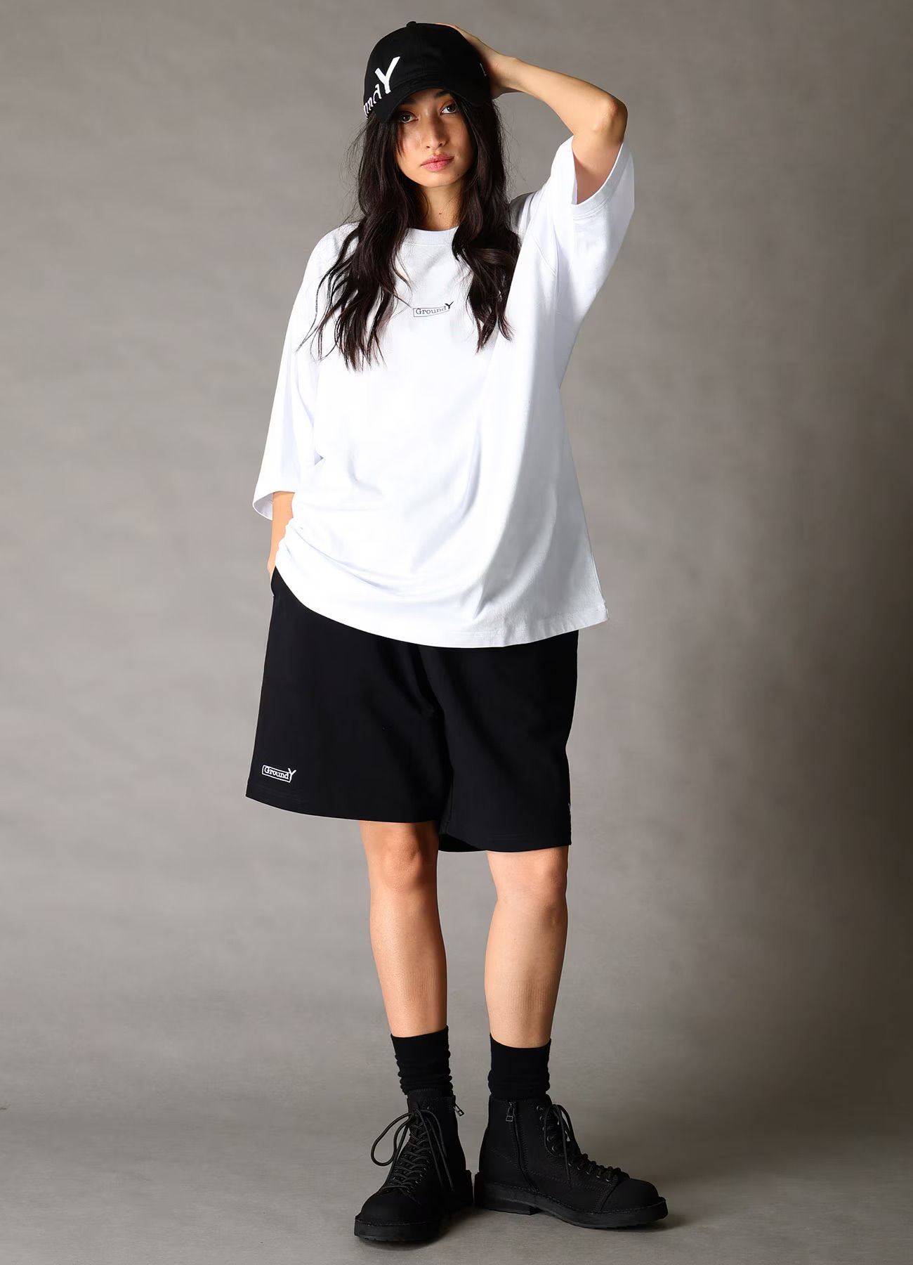 Ground Y×NEW ERA Ground Y BOX LOGO SHORT PANTS / BLACK [GK-P90-090-2]