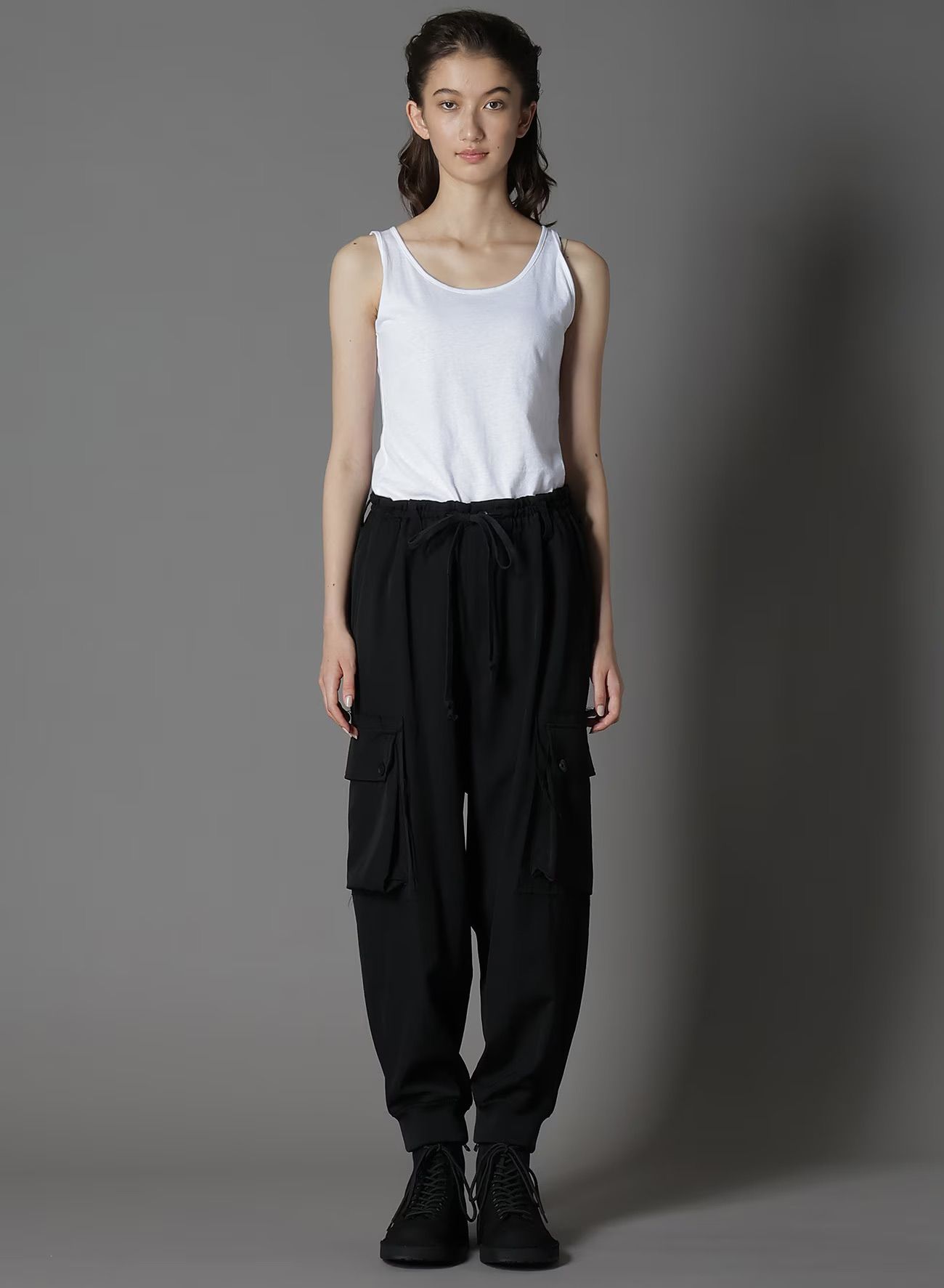WOOL GABARDINE STANDARD RIBBED HEM CARGO  / ウールギャバジンリブカーゴパンツ / BLACK [GA-P07-101-1-03]