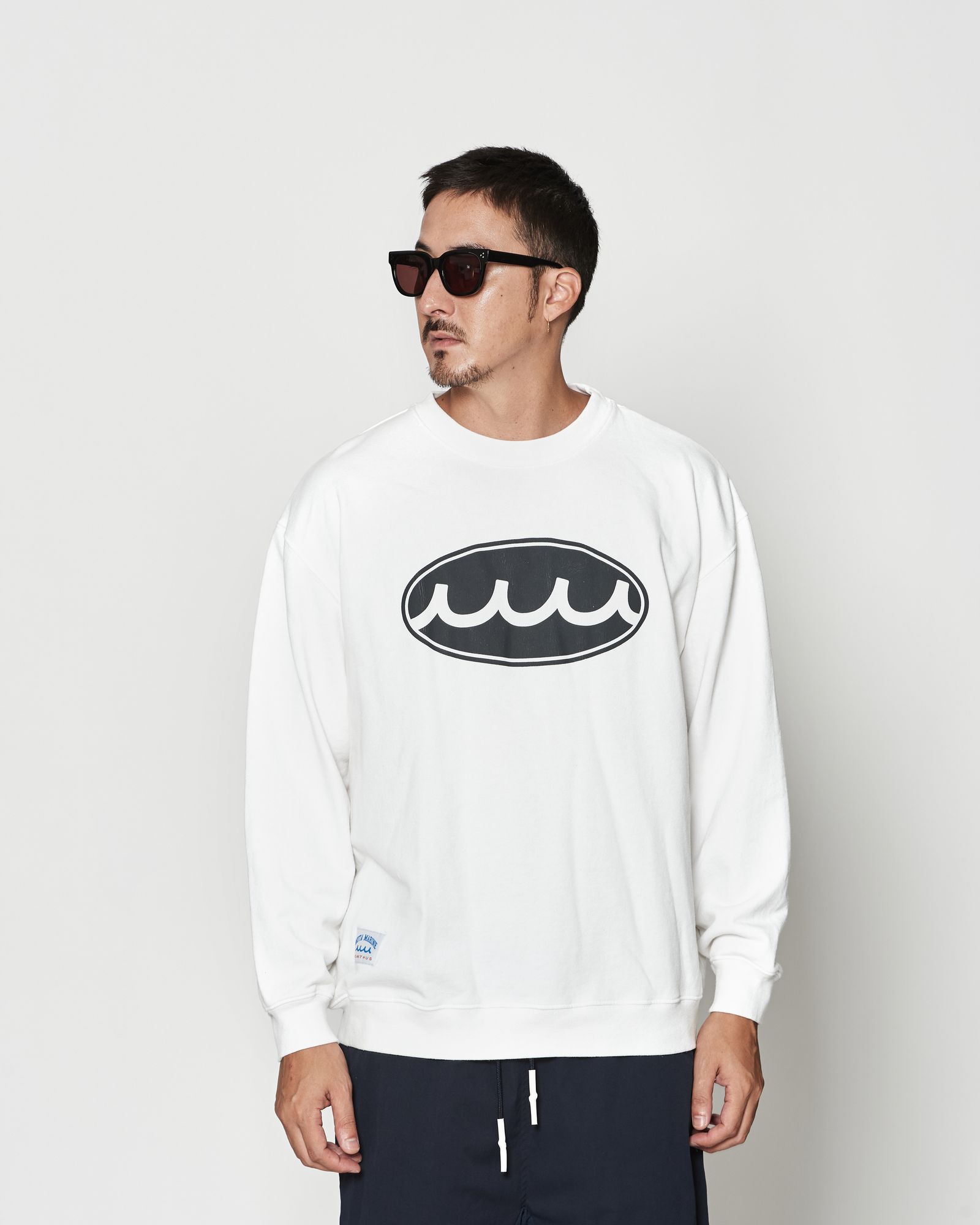 ☆先行予約☆muta MARINE × ACANTHUS  / エイジングサークルロゴクルーネックスウェット / Aging Circle Logo Crewneck / WHITE 【MA2611】