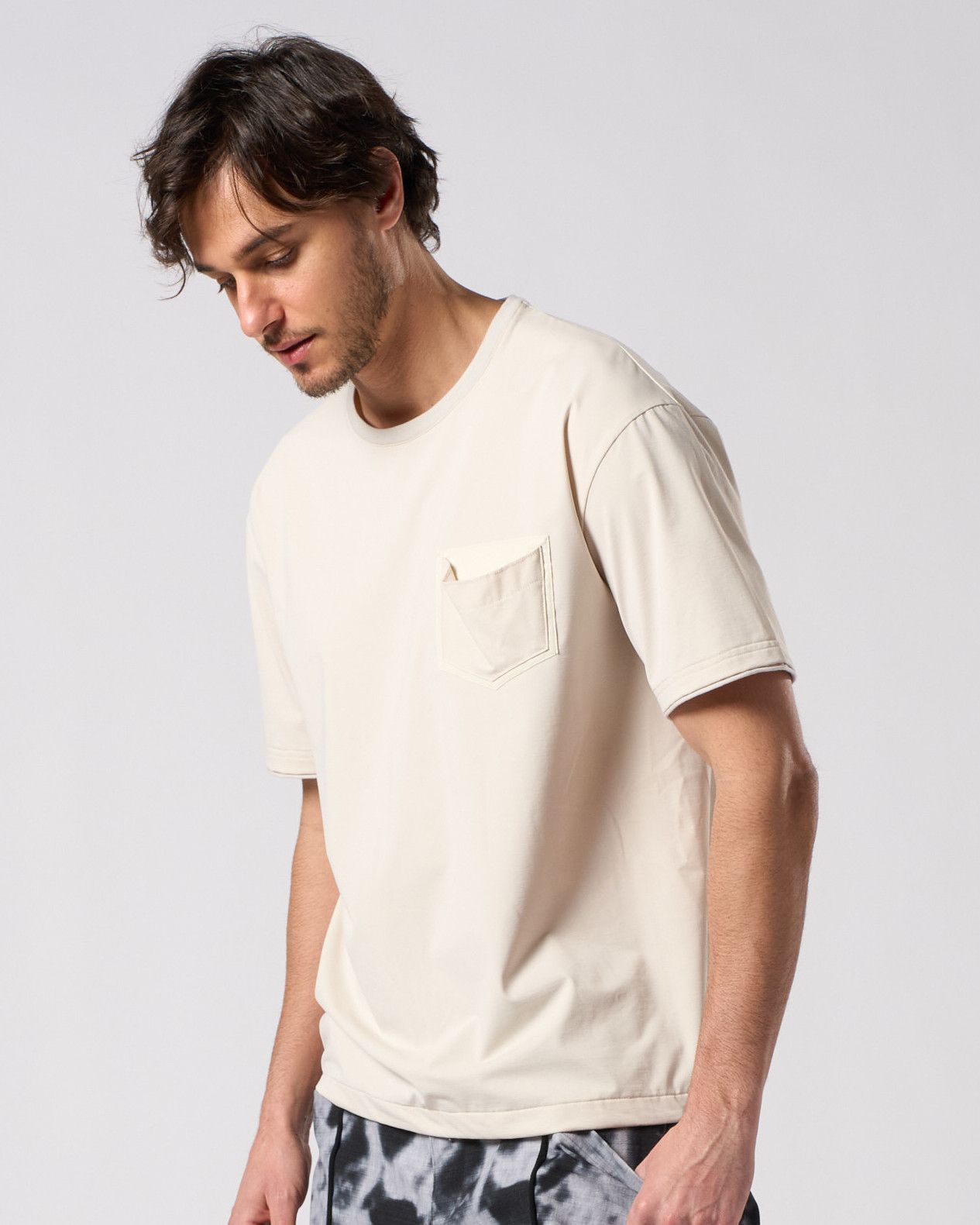 ☆先行予約☆ レザーポケット S/S  Tシャツ /  drawstring leather pocket S/S / L.BEIGE [7132 ny58i]