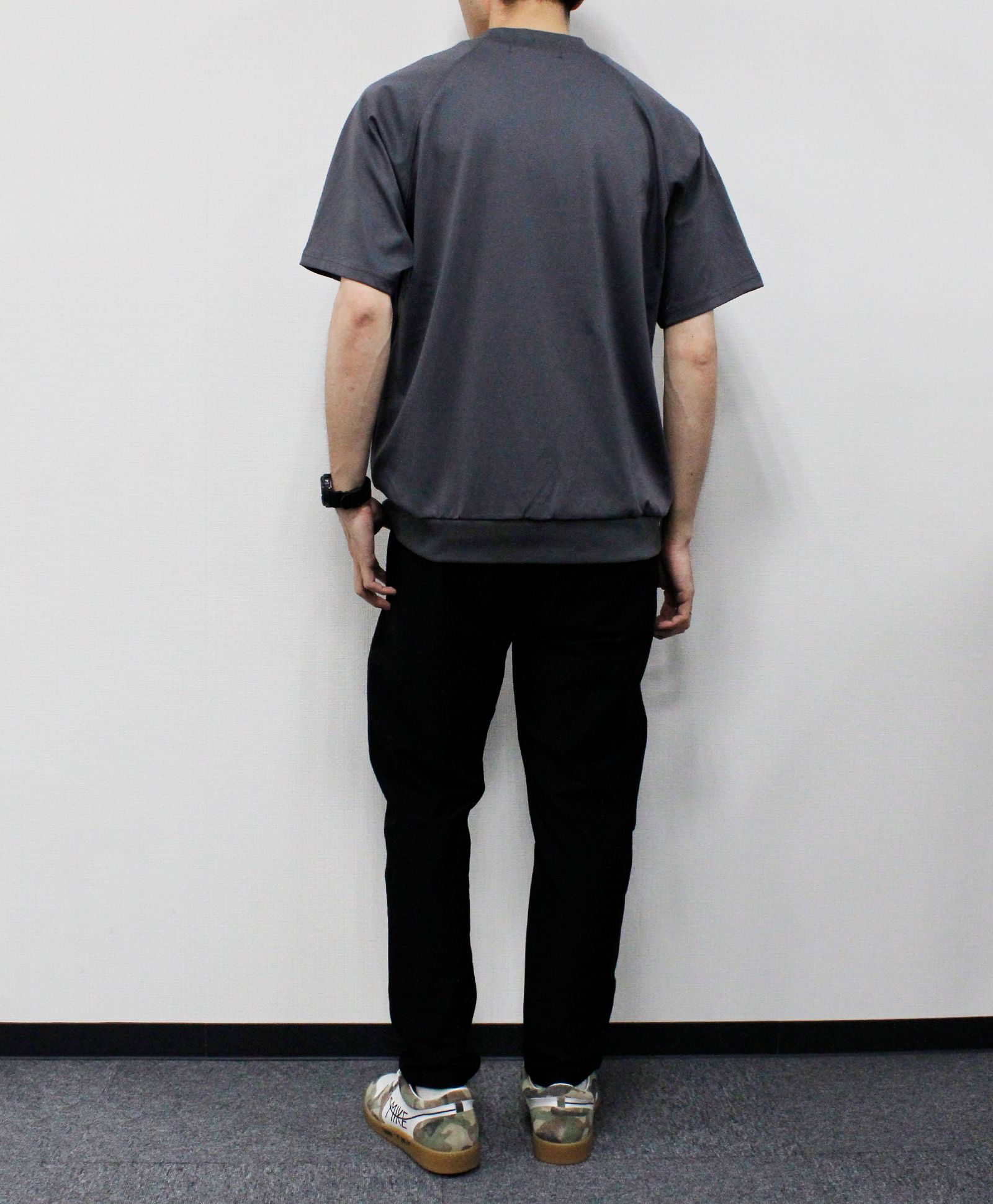 ICE PACK NYLON リバーニット モックネックラグランTee  / チャコールグレー [76006]