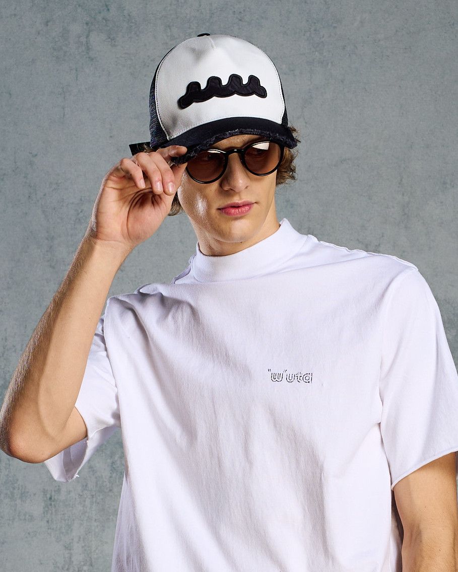 ☆先行予約☆ muta × wjk  / ウェーブ カットオフ メッシュキャップ / wave cut-off mesh cap / BLACK x WHITE 【810 mw05i】