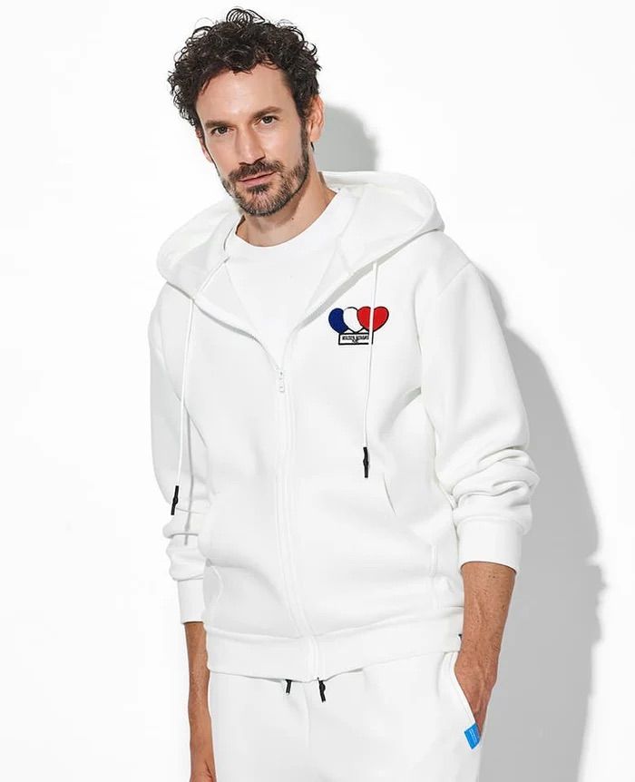 3ハートパッチダンボールジップパーカー / 3Heart Patch Cardboard Zip Hoodie / WHITE