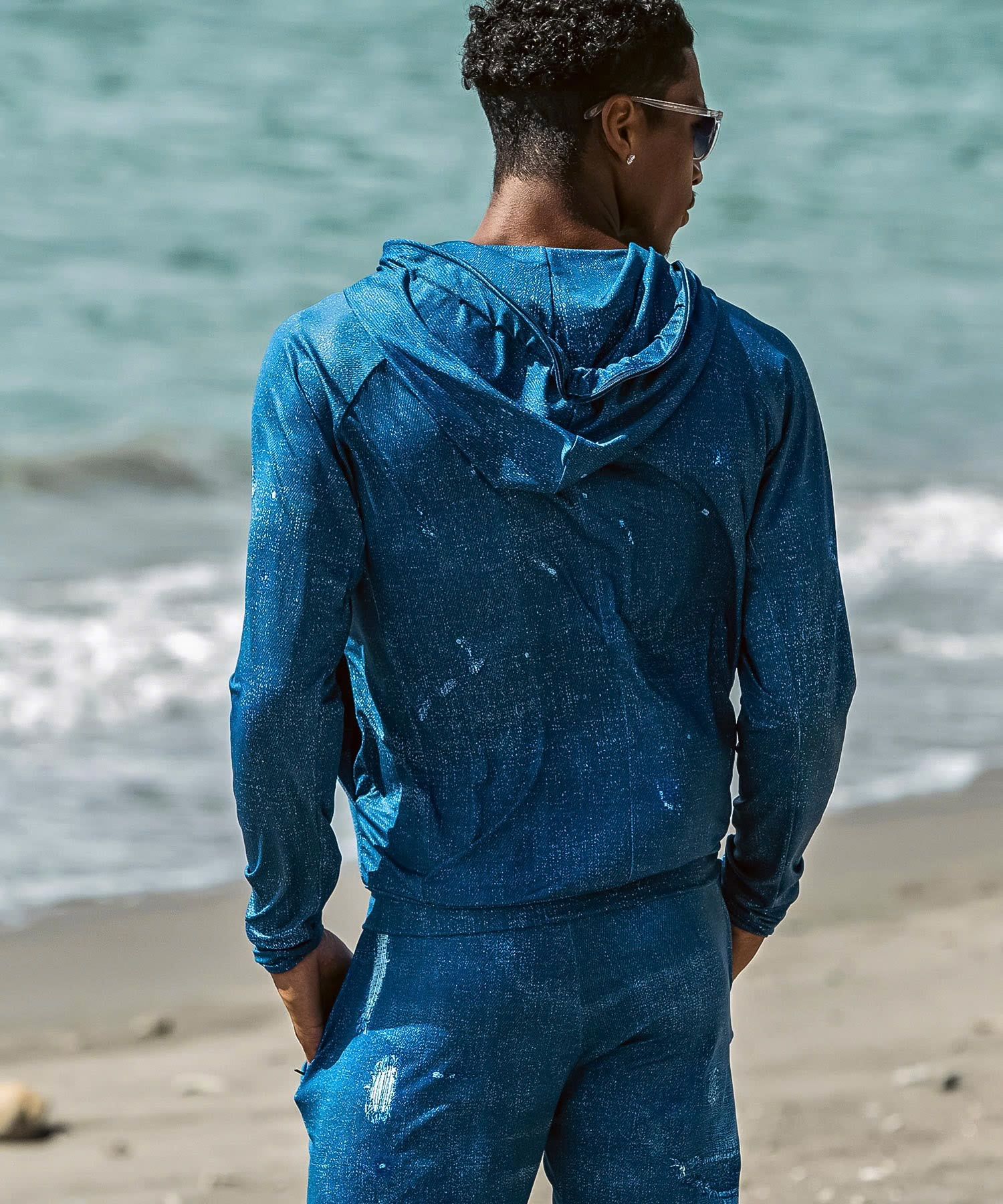 ダメージデニムラッシュガードパーカー / インディゴ【USO-26043】