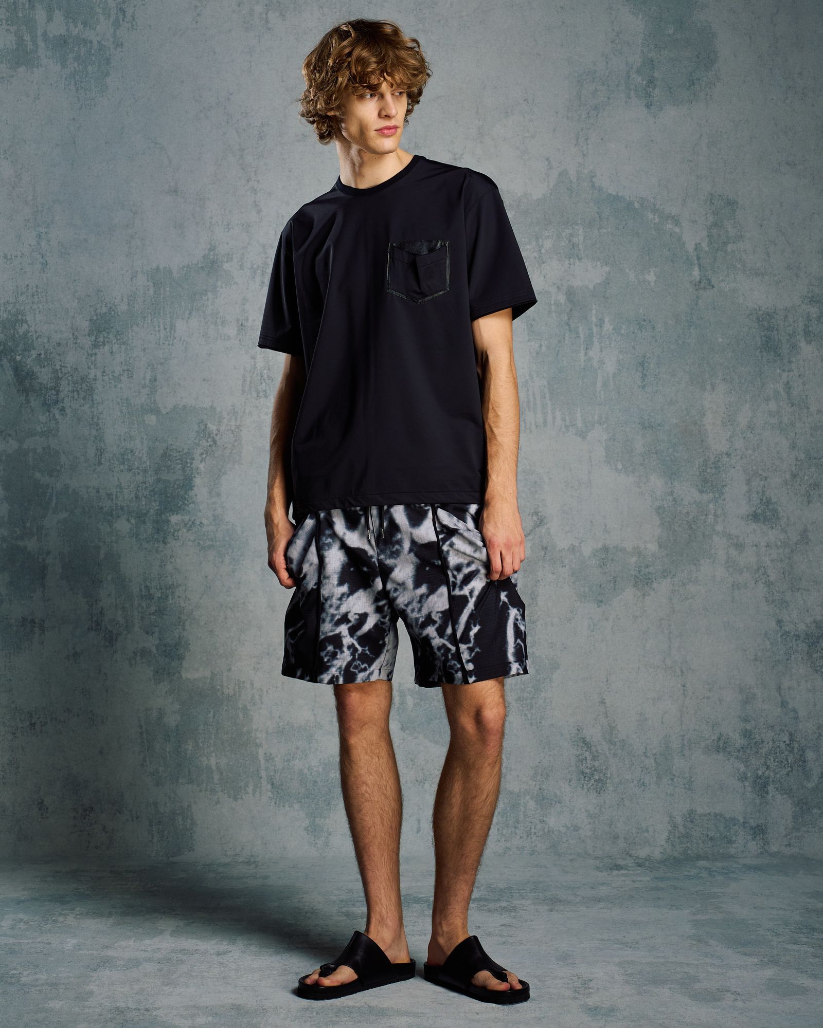 ☆先行予約☆ レザーポケット S/S  Tシャツ /  drawstring leather pocket S/S / BLACK [7132 ny58i]