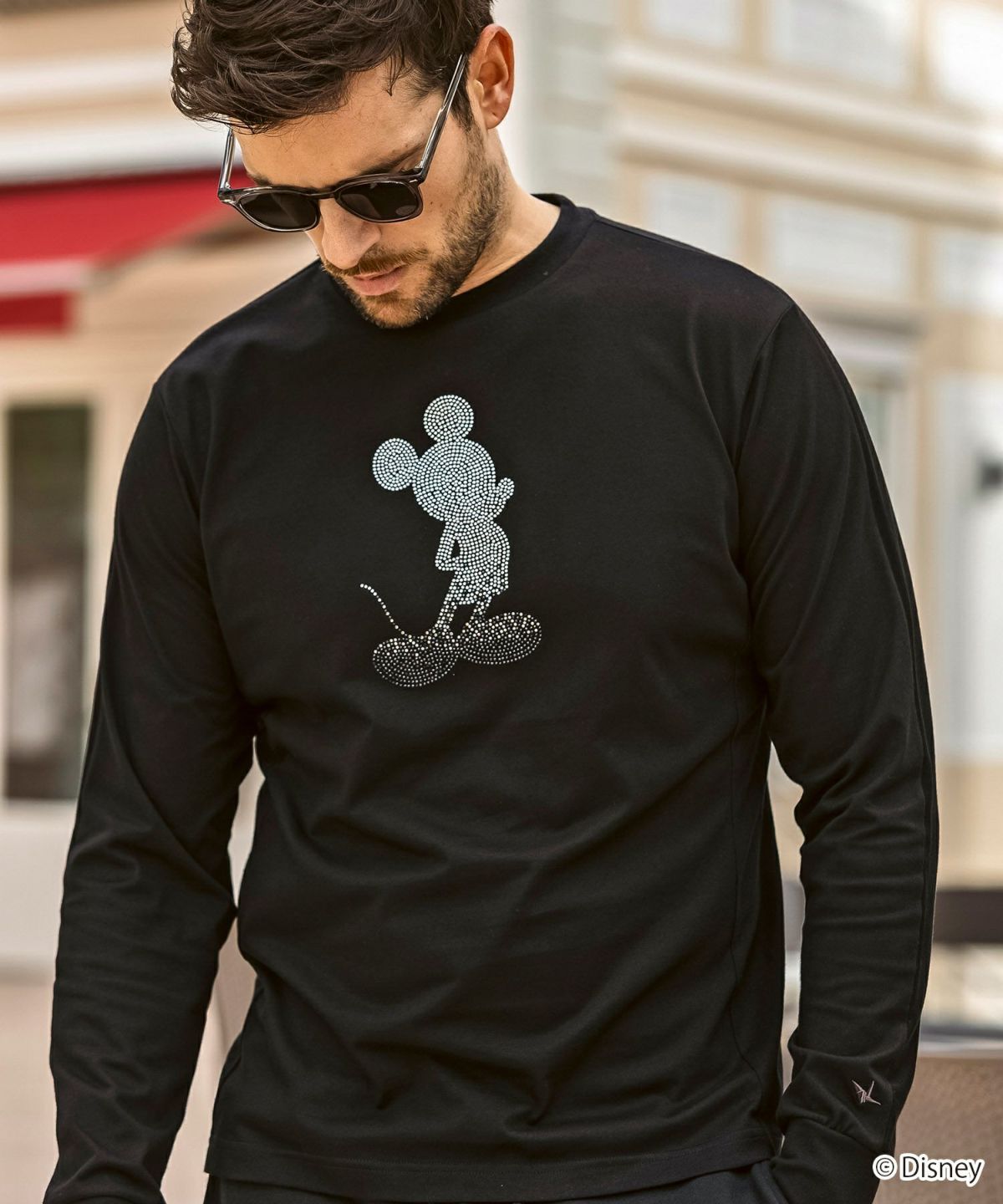 【ミッキーマウス】グラデーションラインストーンロングTシャツ / ブラック【UST-25142】