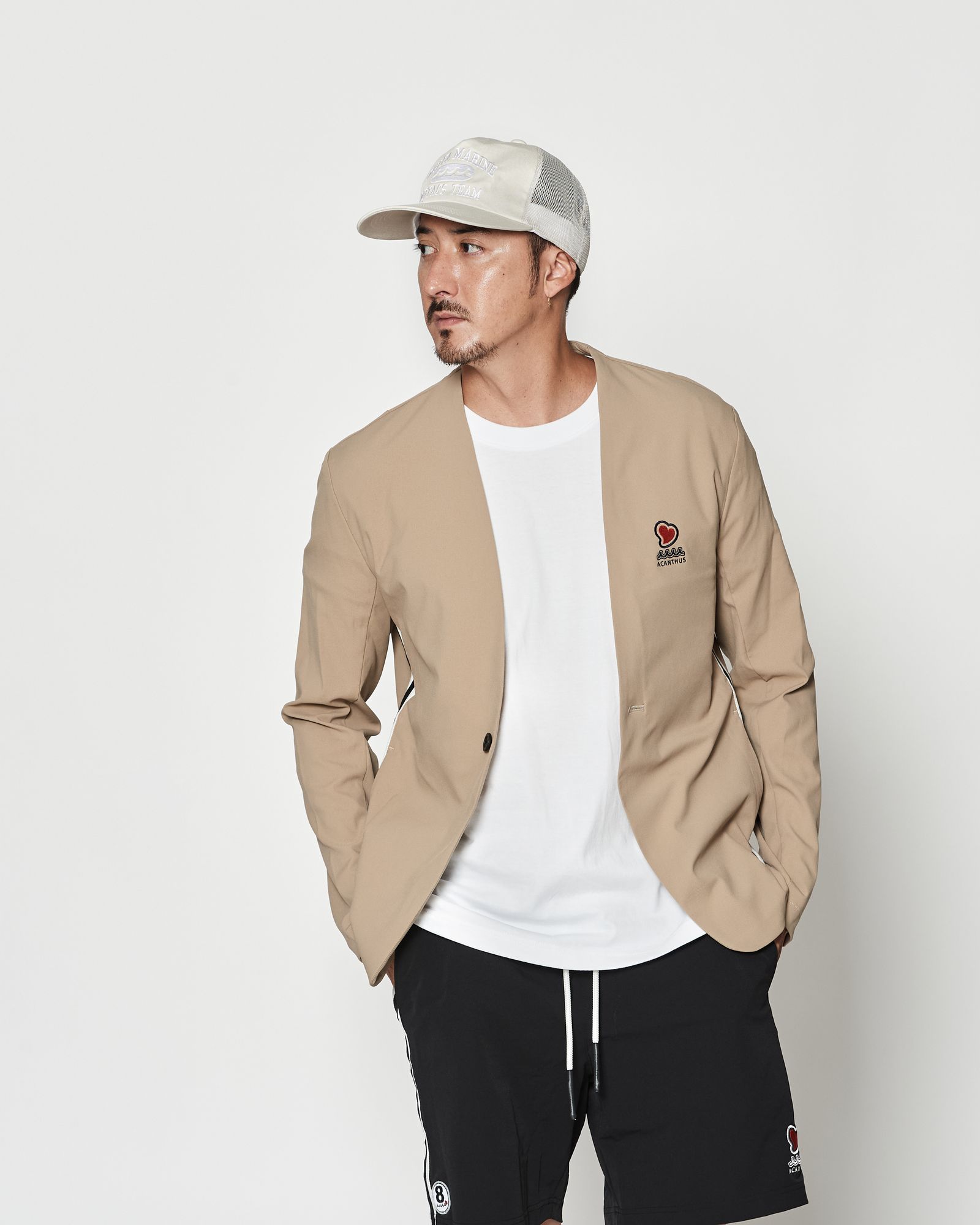 ☆先行予約☆muta MARINE × ACANTHUS / スウィートノーカラージャケット / sweet no collar jacket / BEIGE 【MA2625】