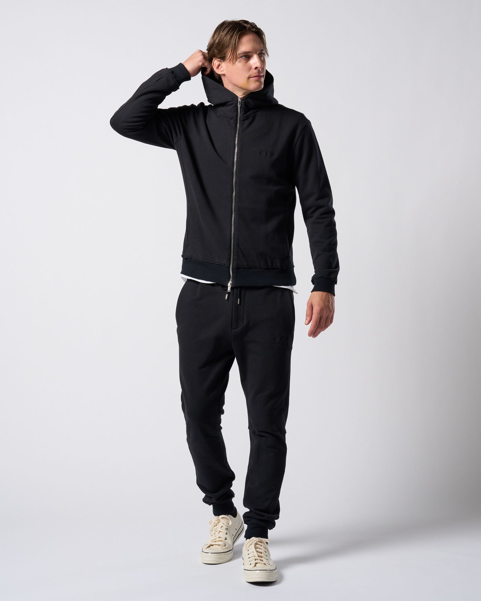 ☆先行予約☆ muta × wjk  / 高密度ストレッチ裏毛リブスウェットパンツ / super urake zip-up parka / BLACK [206 mw07j]
