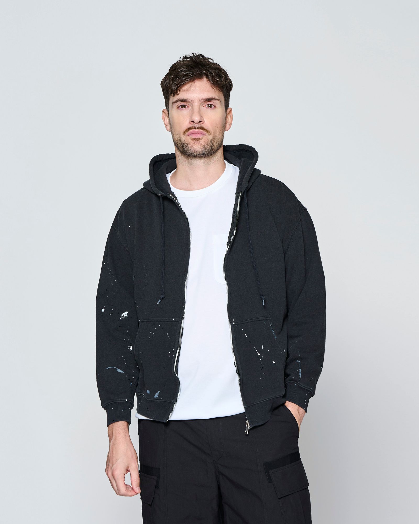 ☆先行予約☆ ヴィンテージ スプラッシュ ジップアップ パーカー  /  Vintage Wash Splash Zip-up Hooded Sweatshirt / BLACK 【HJ2701】