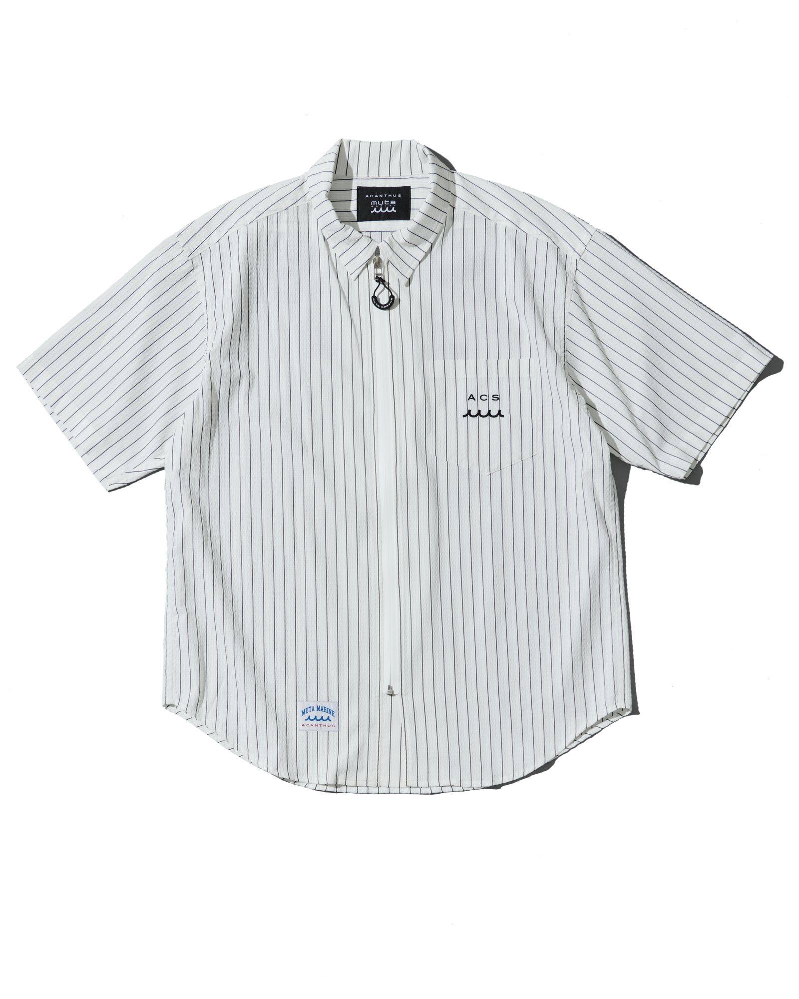 ☆先行予約☆muta MARINE × ACANTHUS  /Dot Air®ジップアップショートスリーブシャツ / Dot Air® Zip Up S/S Shirt / NAVY STRIPE【MA2604】