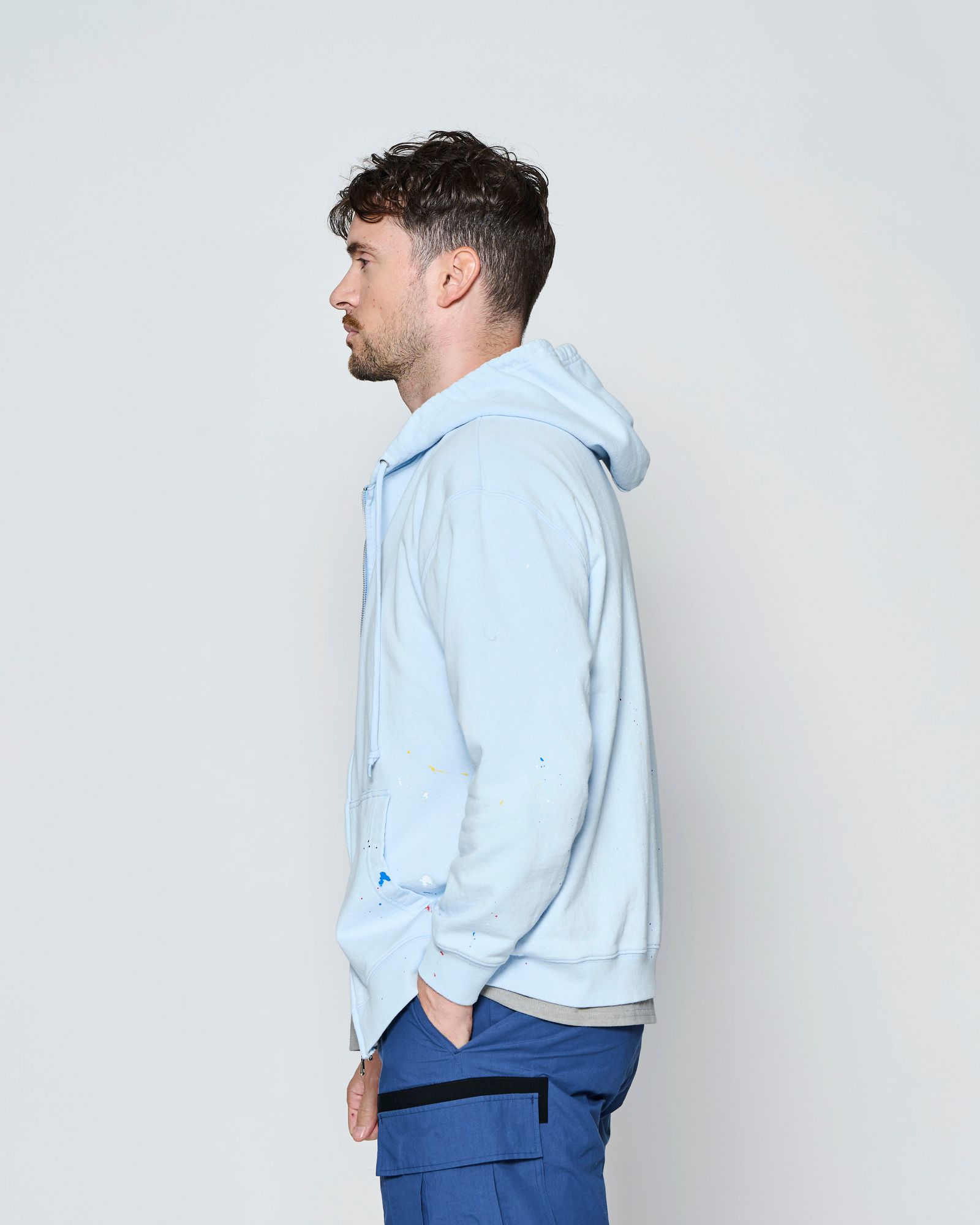 ☆先行予約☆ ヴィンテージ スプラッシュ ジップアップ パーカー  /  Vintage Wash Splash Zip-up Hooded Sweatshirt / SAX 【HJ2701】