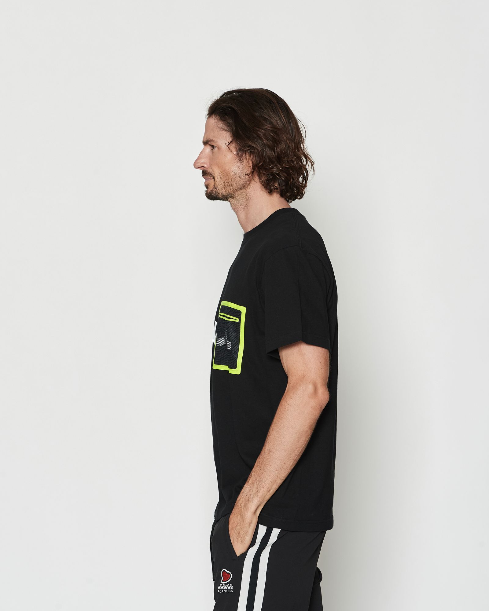 ☆先行予約☆muta MARINE × ACANTHUS  / メッシュトリミングポケットTシャツ  /  Mesh Trimming Pocket Tee / BLACK YELLOW【MA2615】