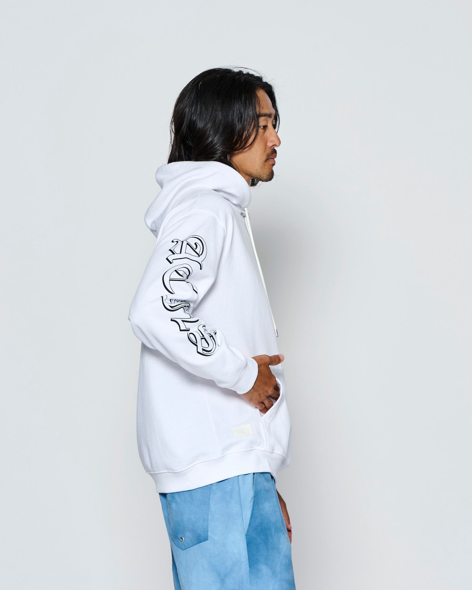 ☆先行予約☆muta MARINE × ACANTHUS  / スリーブプリントスウェットフーディー / プルオーバーパーカー /  Sleeve Print Hooded Sweatshirt / WHITE【MA2711】
