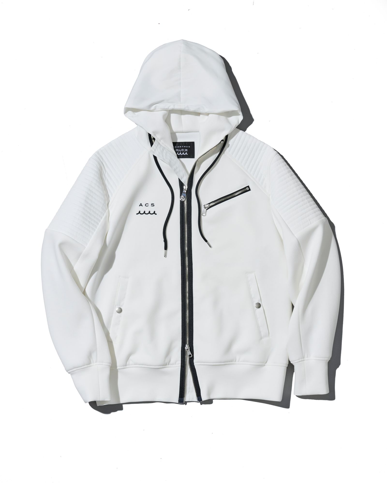 ☆先行予約☆ muta MARINE × ACANTHUS / ジップアップバイカーパーカー / Double-knit Biker parka / WHITE【MA2652】