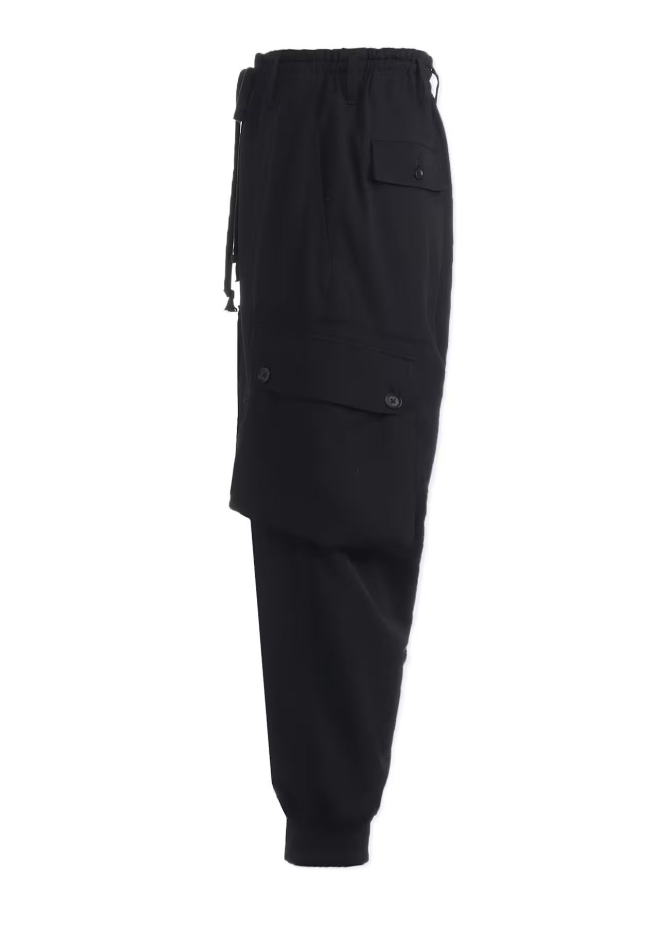 WOOL GABARDINE STANDARD RIBBED HEM CARGO  / ウールギャバジンリブカーゴパンツ / BLACK [GA-P07-101-1-03]
