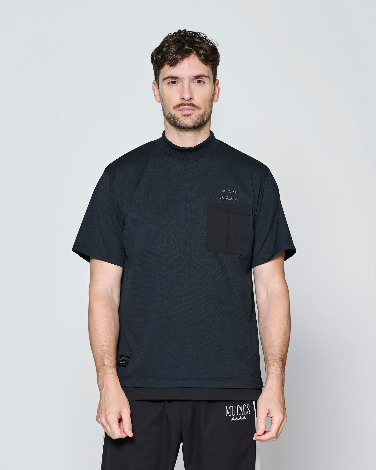 ☆先行予約☆muta MARINE × ACANTHUS  / メッシュモックネック半袖Tシャツ /  Mesh Mockneck S/S Top / BLACK【MA2714】