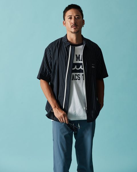☆先行予約☆muta MARINE × ACANTHUS  /Dot Air®ジップアップショートスリーブシャツ / Dot Air® Zip Up S/S Shirt / WHITE STRIPE【MA2604】