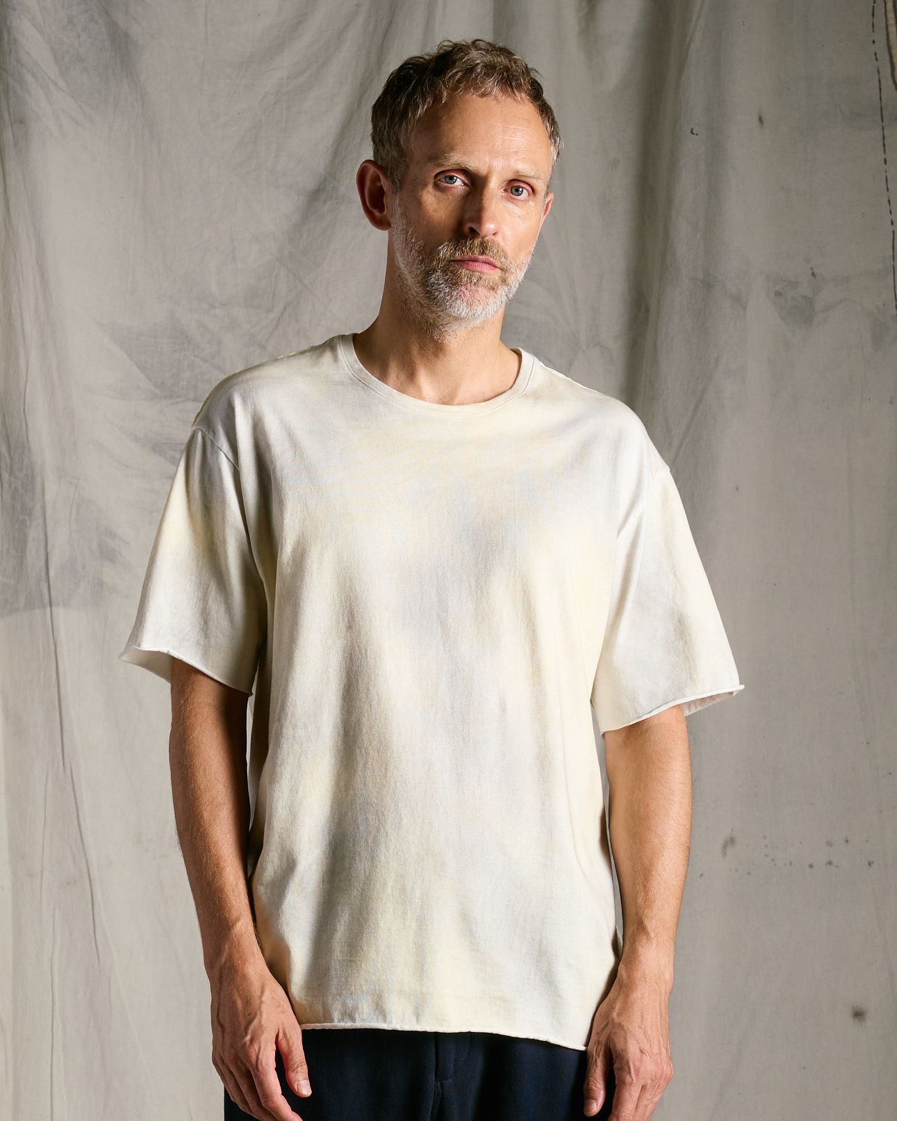 ☆先行予約☆ wjk  / マルチピグメントダイカットオフ半袖Tシャツ / multi pigment dye cut-off S/S / dirty yellow【7155 lj93k】