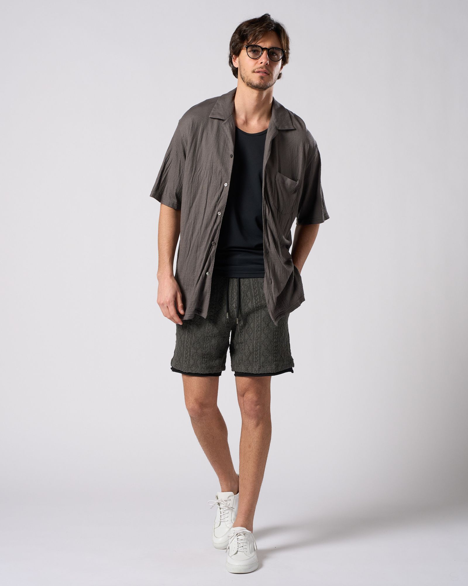 ☆先行予約☆ オープンカラーシャツ /  ex.comfy wool open collar shirt / STEAL GRAY[4910 wn08i]