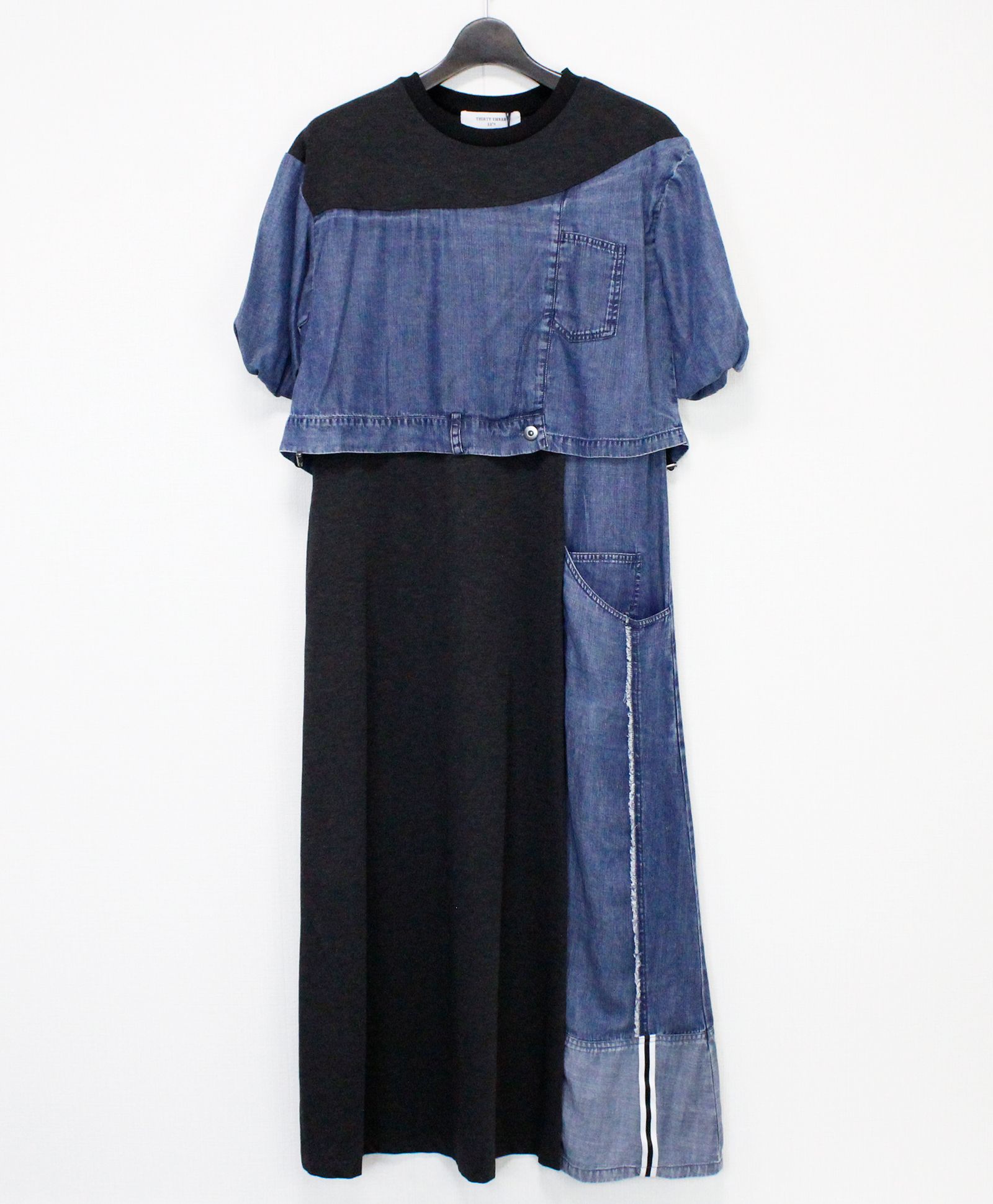 接触冷感×テンセルデニム5分袖ワンピース / チャコール x ブルー[dn605390]