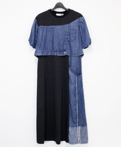 接触冷感×テンセルデニム5分袖ワンピース / チャコール x ブルー[dn605390]
