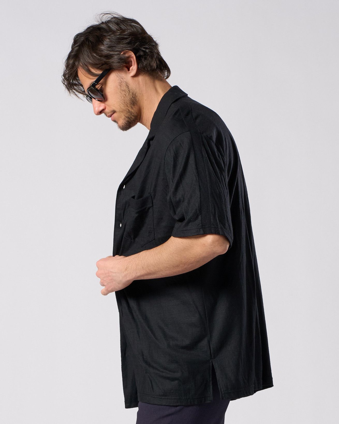 ☆先行予約☆ オープンカラーシャツ /  ex.comfy wool open collar shirt / BLACK [4910 wn08i]
