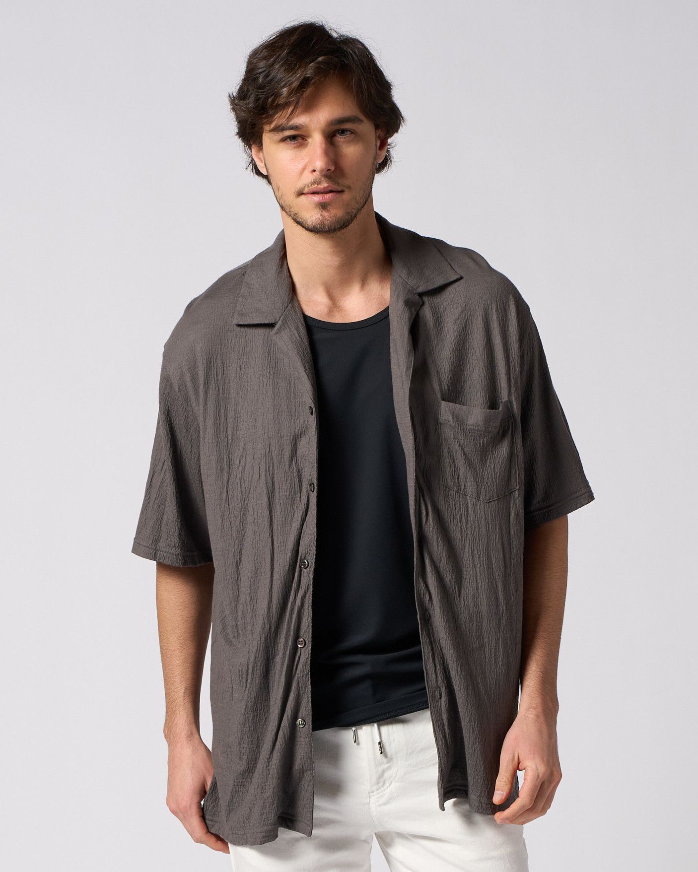 ☆先行予約☆ オープンカラーシャツ /  ex.comfy wool open collar shirt / STEAL GRAY[4910 wn08i]