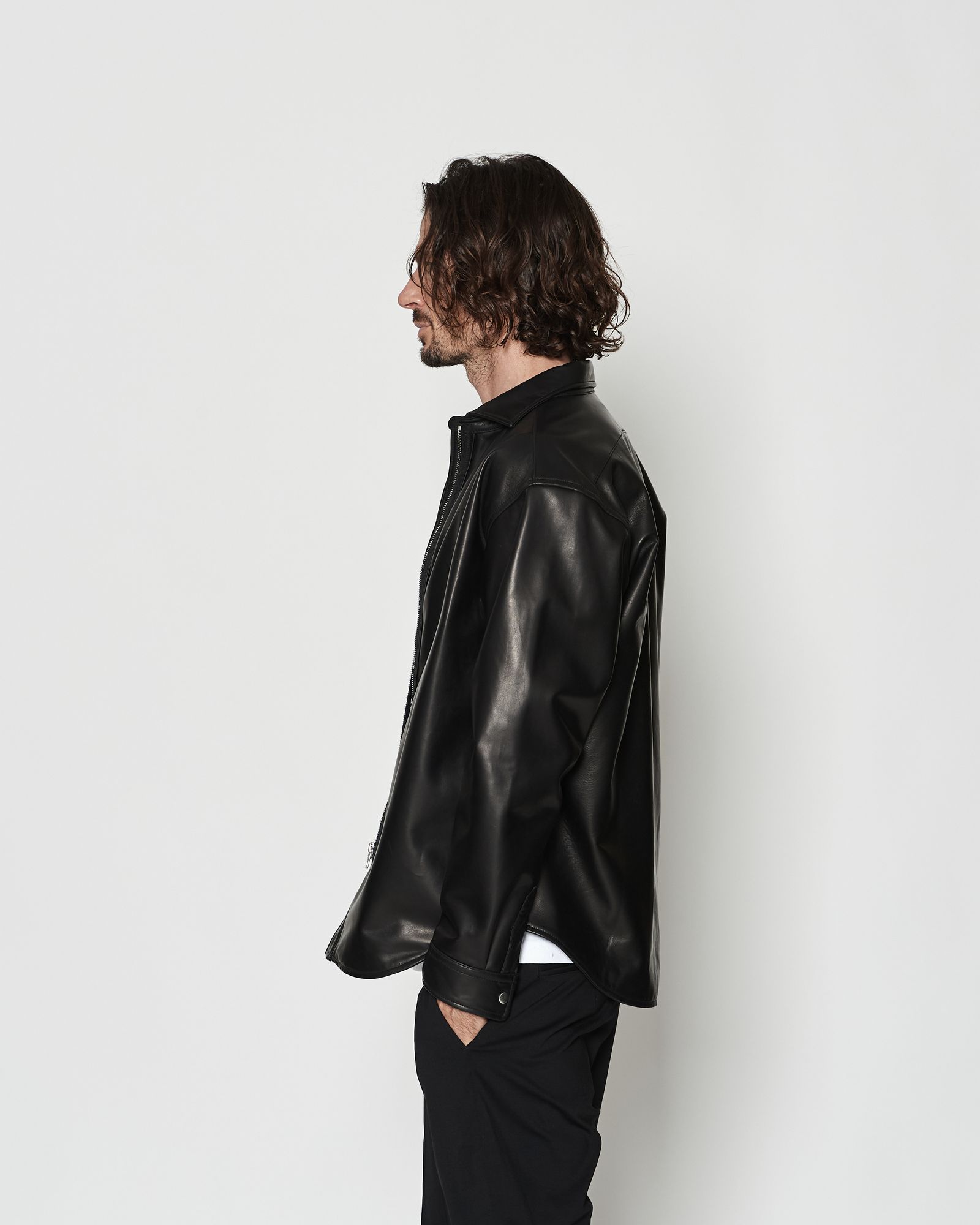 ☆先行予約☆レザージップシャツジャケット /  Leather Zip Shirt Jacket / BLACK【L2601】