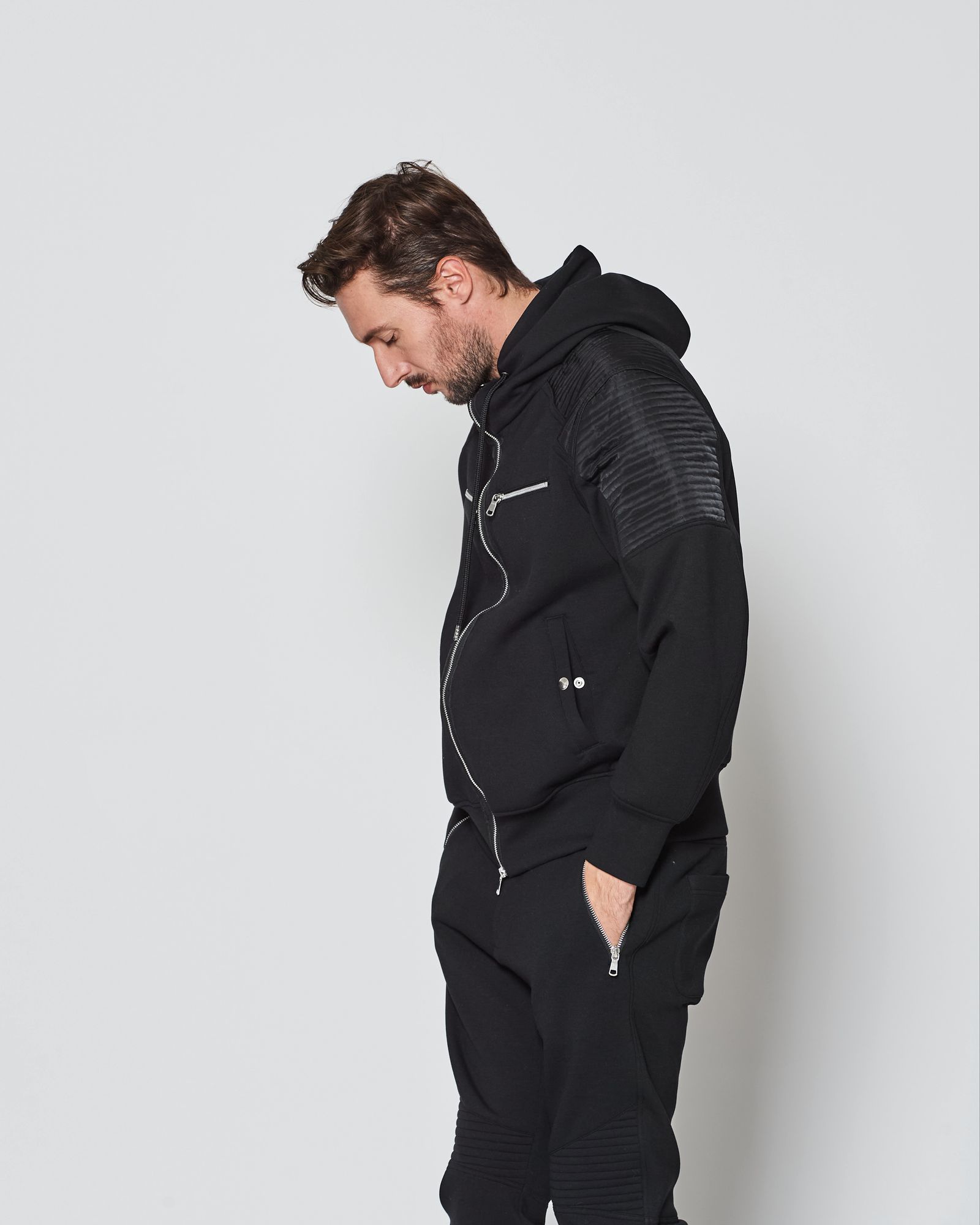 Double-knit Biker Hoodie / バイカーフーディ / BLACK 【DK2501】