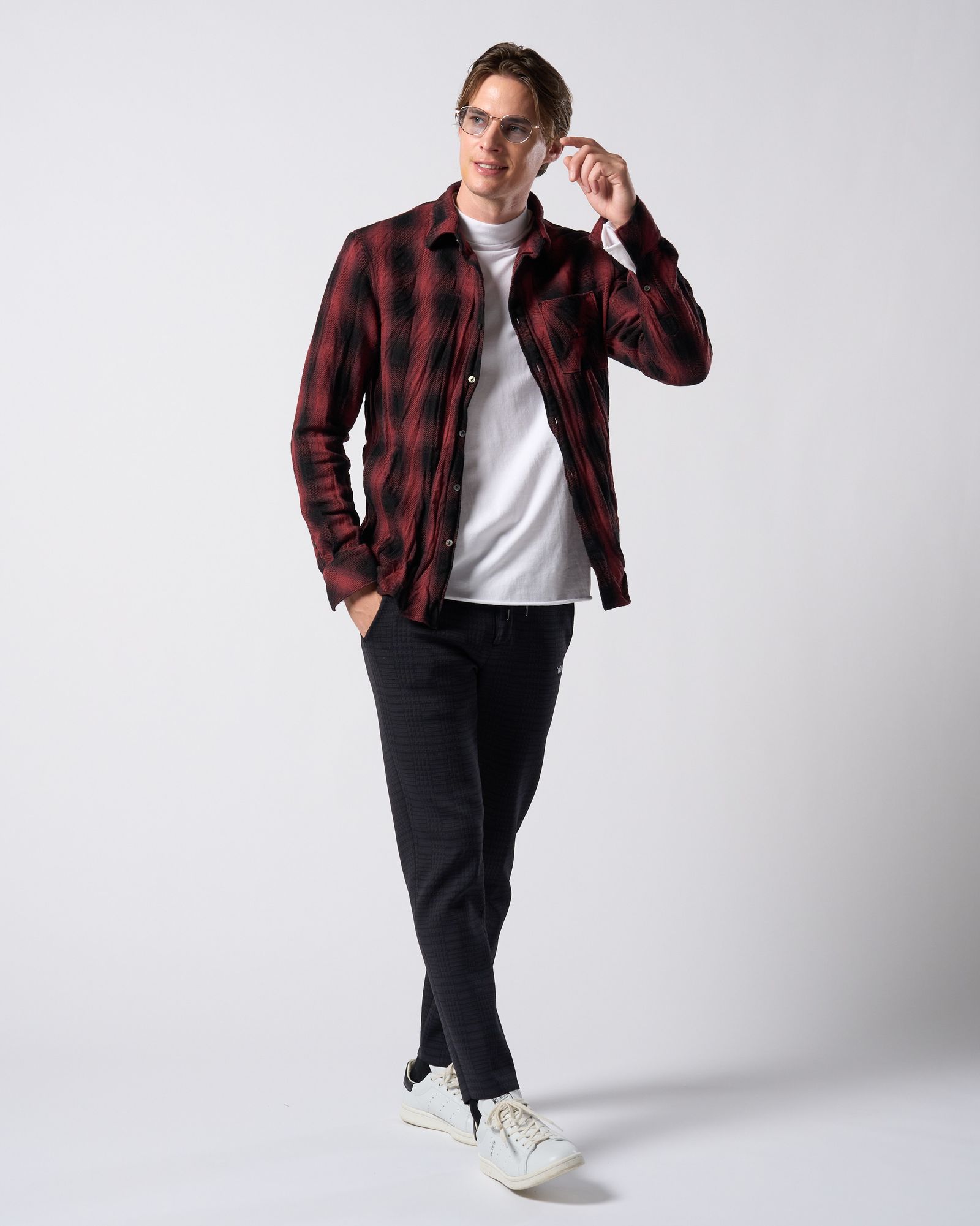 ☆先行予約☆ muta × wjk  / シワ加工チェックシャツ / twist wrinkle check shirt / RED CHECK [401 mw10j]