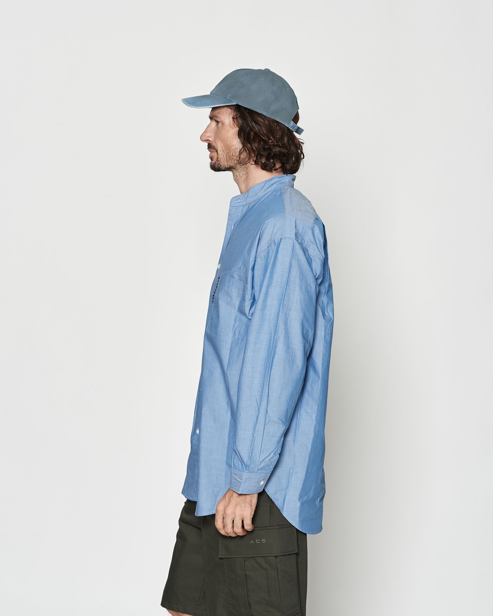 ☆先行予約☆ オーバーサイズバンドカラーシャツ / Oversized Band Collar Shirt / BLUE【SH2602】