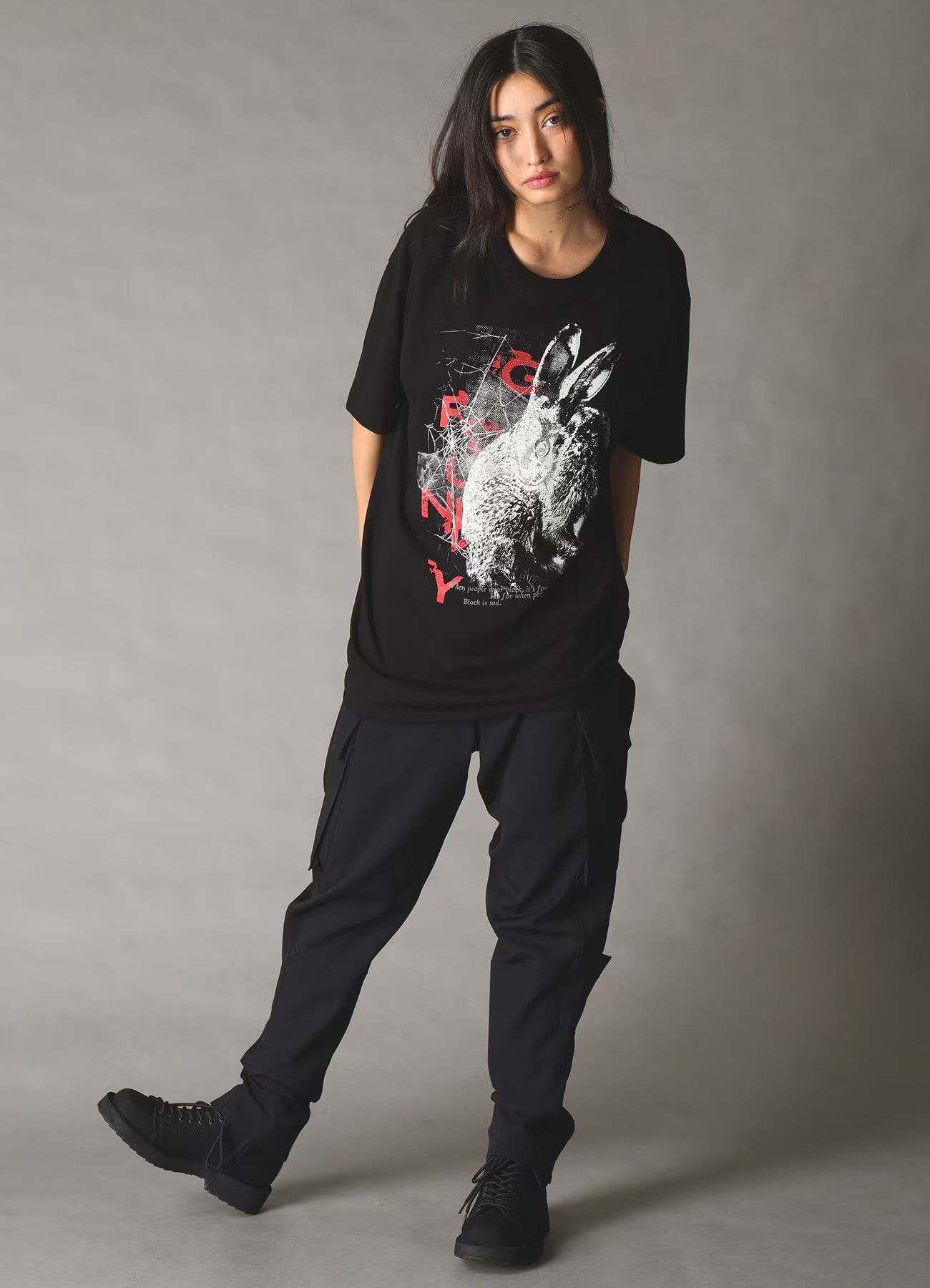 JERSEY RABBIT T-SHIRT / BLACK [GK-T75-070-2]