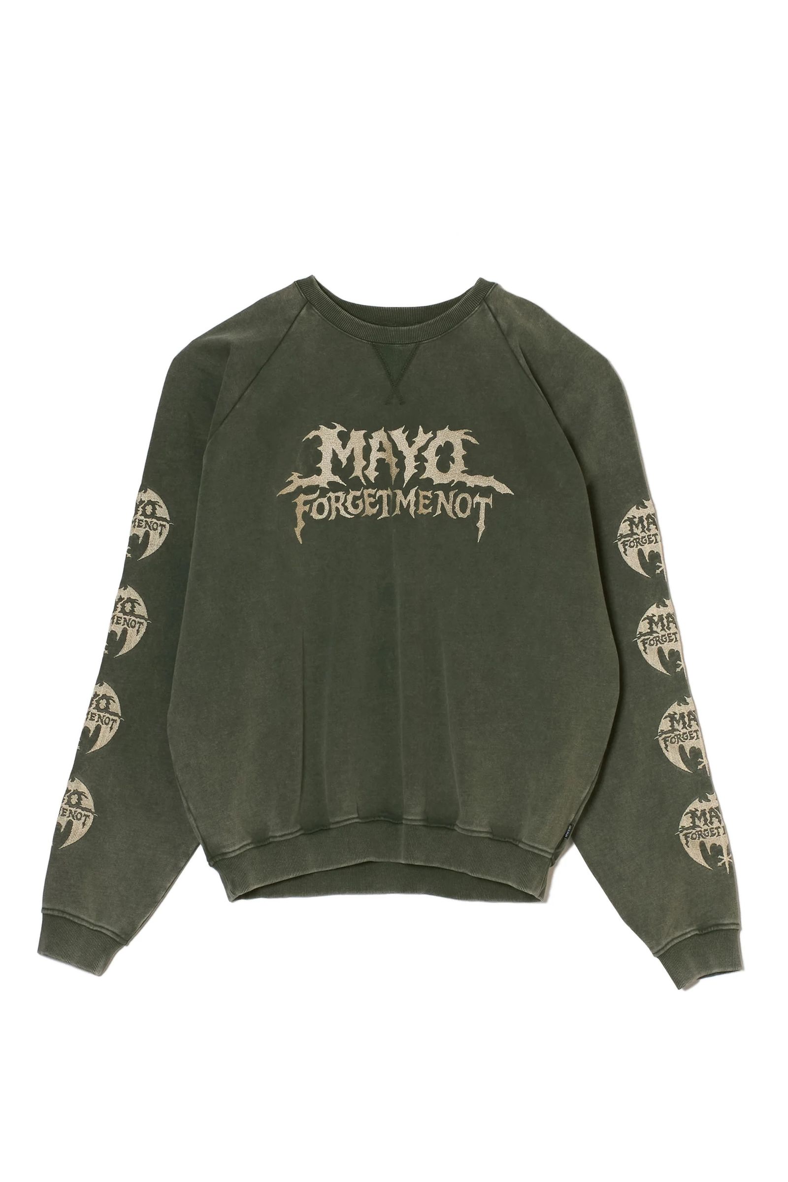 スカル 刺繍クルーネックスウェット 裏パイル / MAYO BANDANA SKULL EMBROIDERY CREW NECK SWEAT  / グリーン [26MY-STR002]