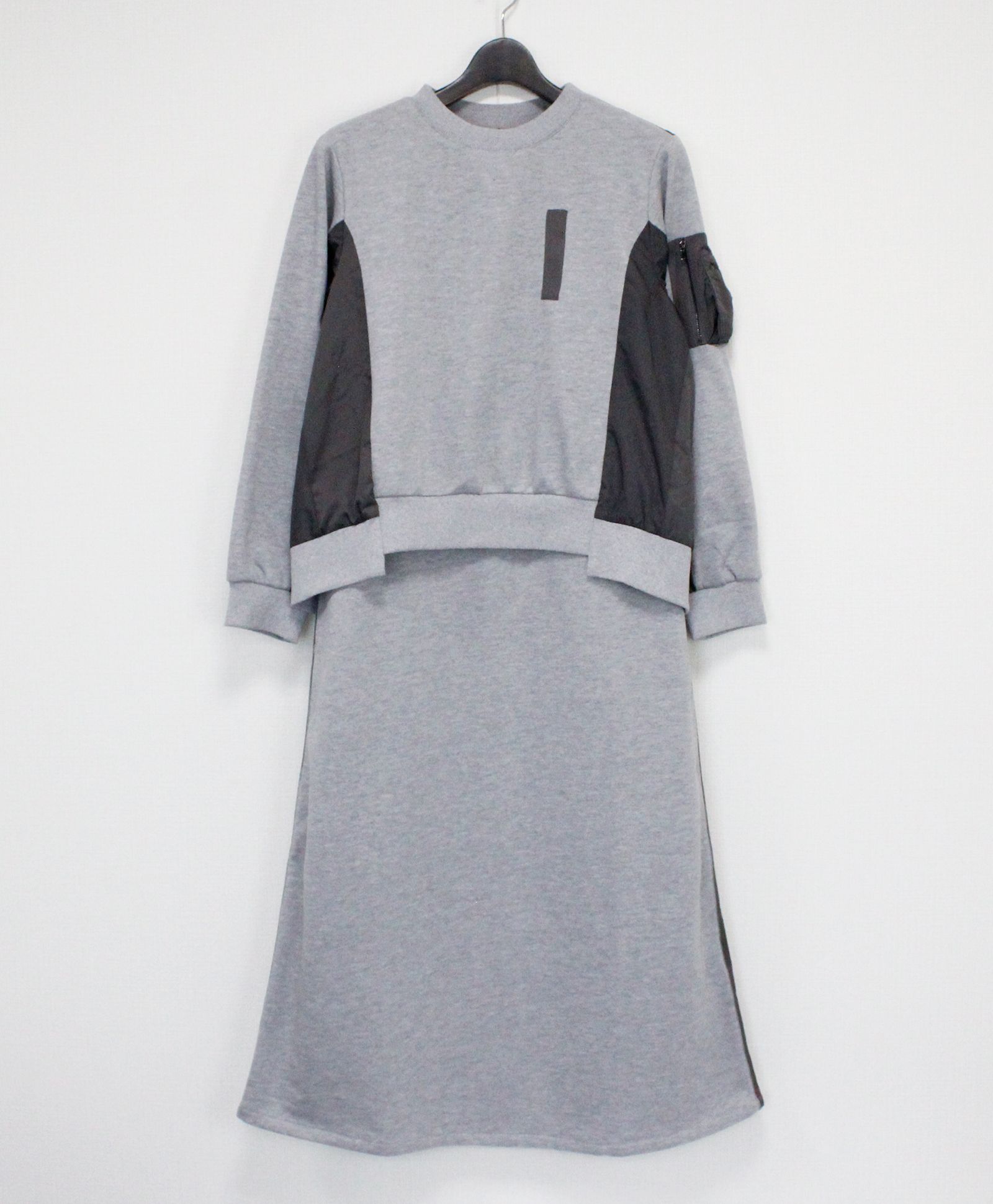 裏毛ミリタリーデザイン切替 L/S ワンピース /  グレー [bc609305]