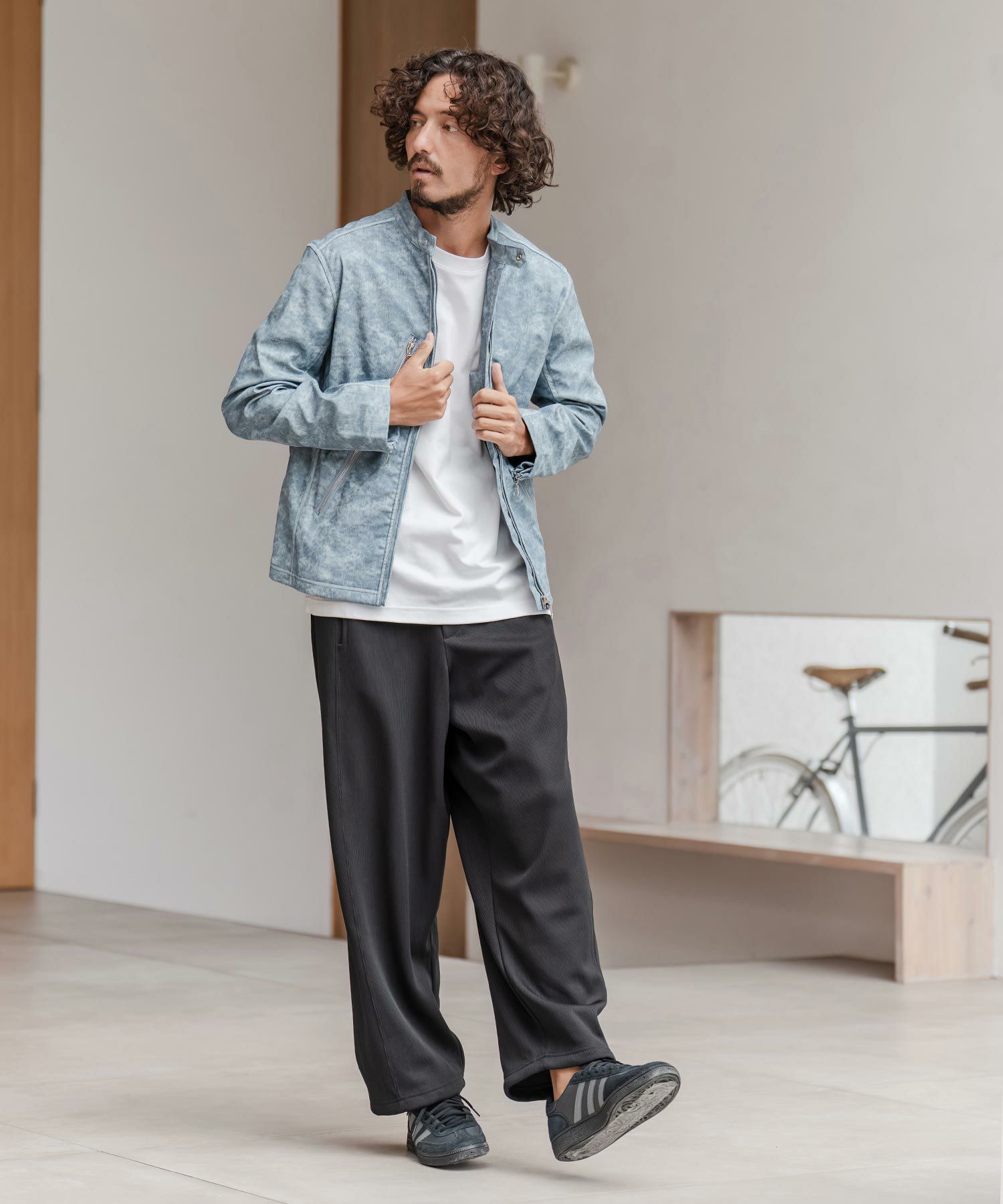 ドビー裏起毛ワイドパンツ / ブラック【131044】