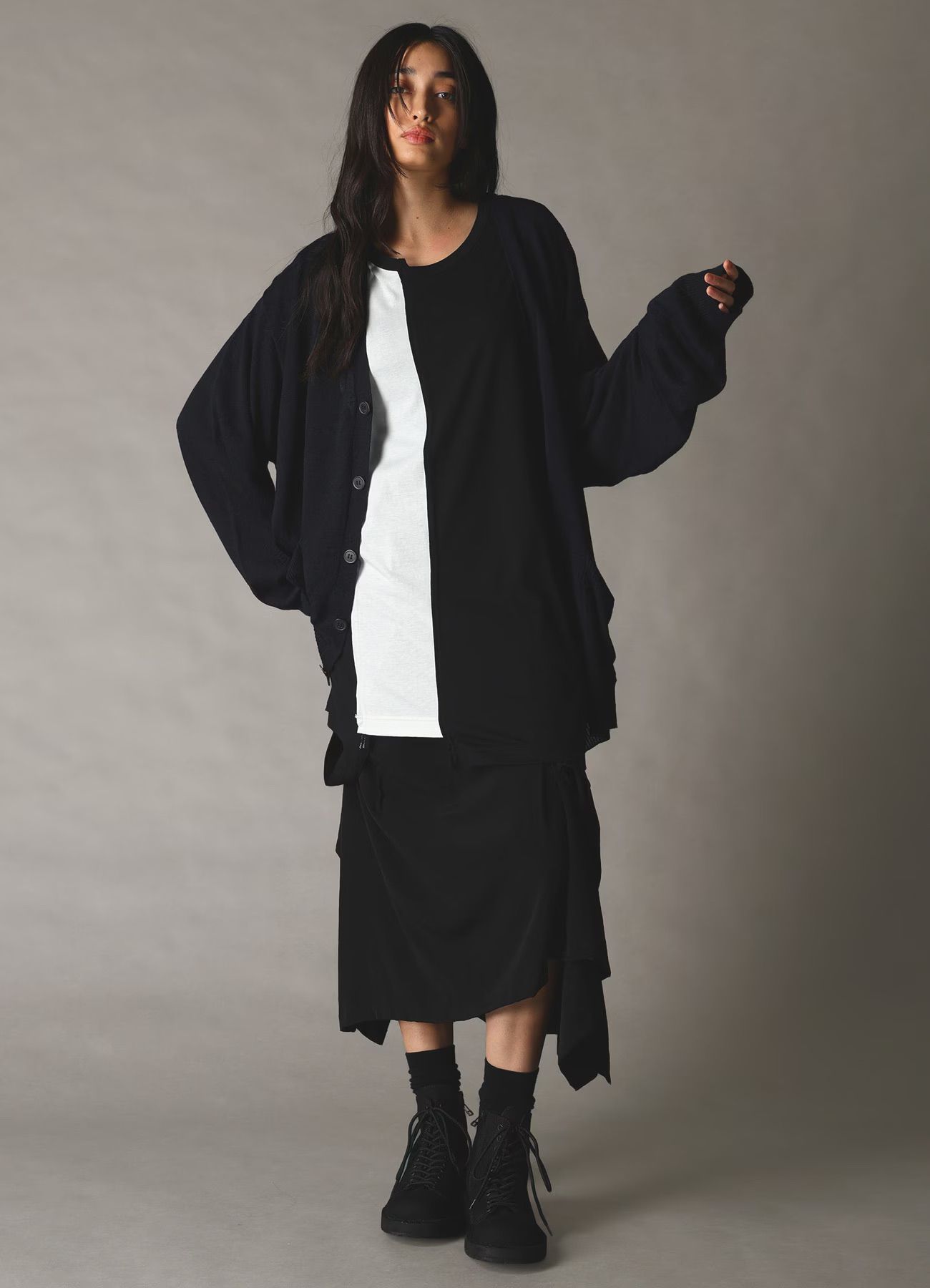 LINEN BIG CARDIGAN / BLACK [GK-K06-360-2]