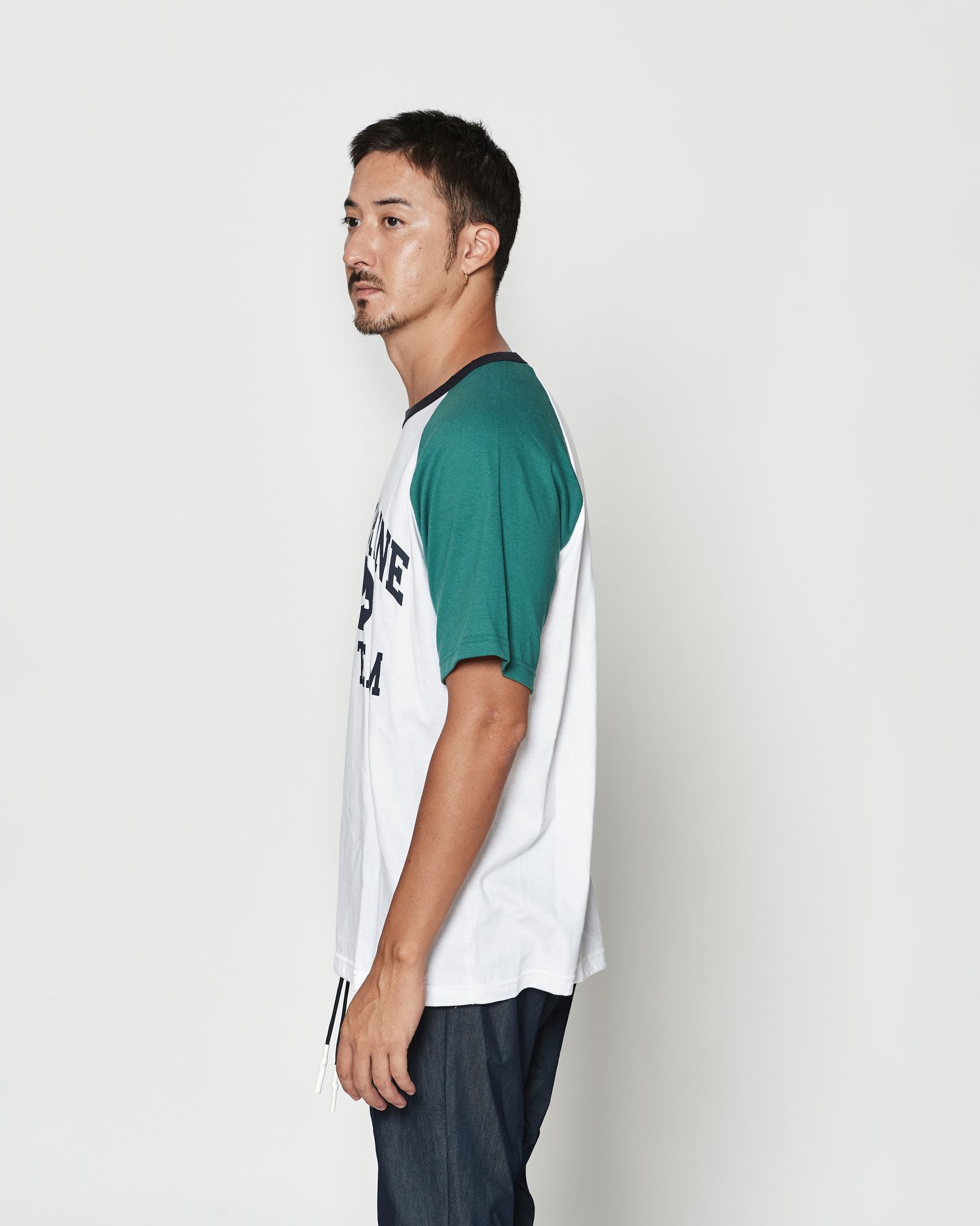 ☆先行予約☆muta MARINE × ACANTHUS  / カレッジロゴラグランスリーブTシャツ / College Logo Raglan Sleeves Tee / WHITE GREEN【MA2619】
