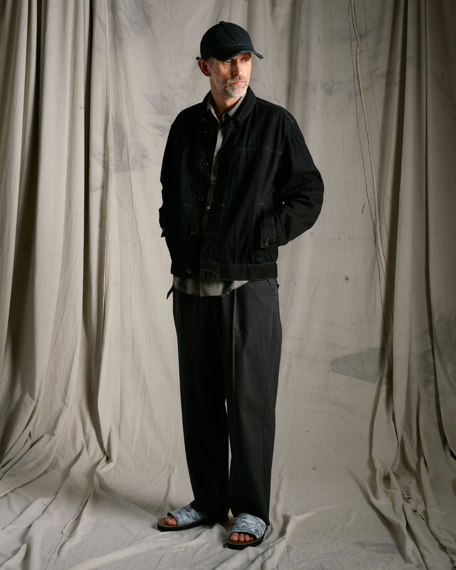 ☆先行予約☆ wjk  / ストライプニットビーニー / コットンリネンヘリンボーンエイジングベースボールキャップ / cotton linen herringbone aging B.B.cap / fade black【8007 cl29k】