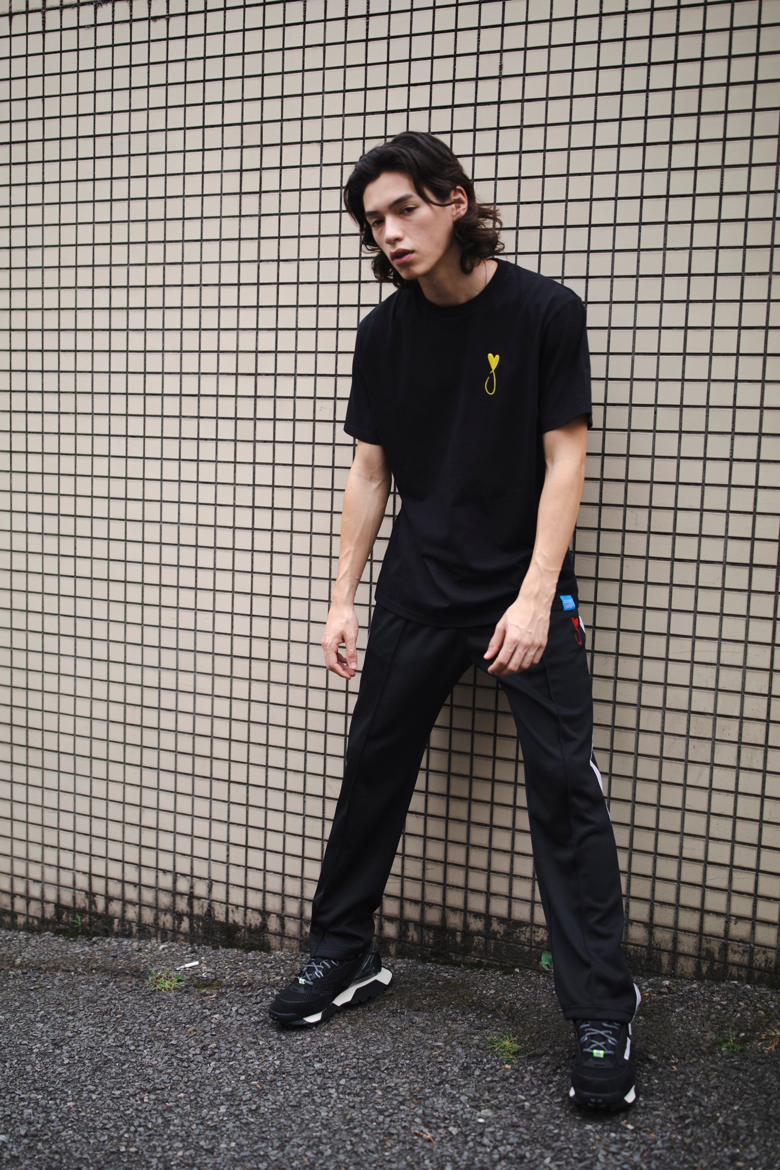 サイドラインジャージパンツ / Tiphanie - Side Line Pants / BLACK × RED