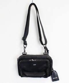 オイルドカウレザー・ミニショルダーポーチバッグ / Oiled Cow Leather Mini Shoulder Bag BLACK
