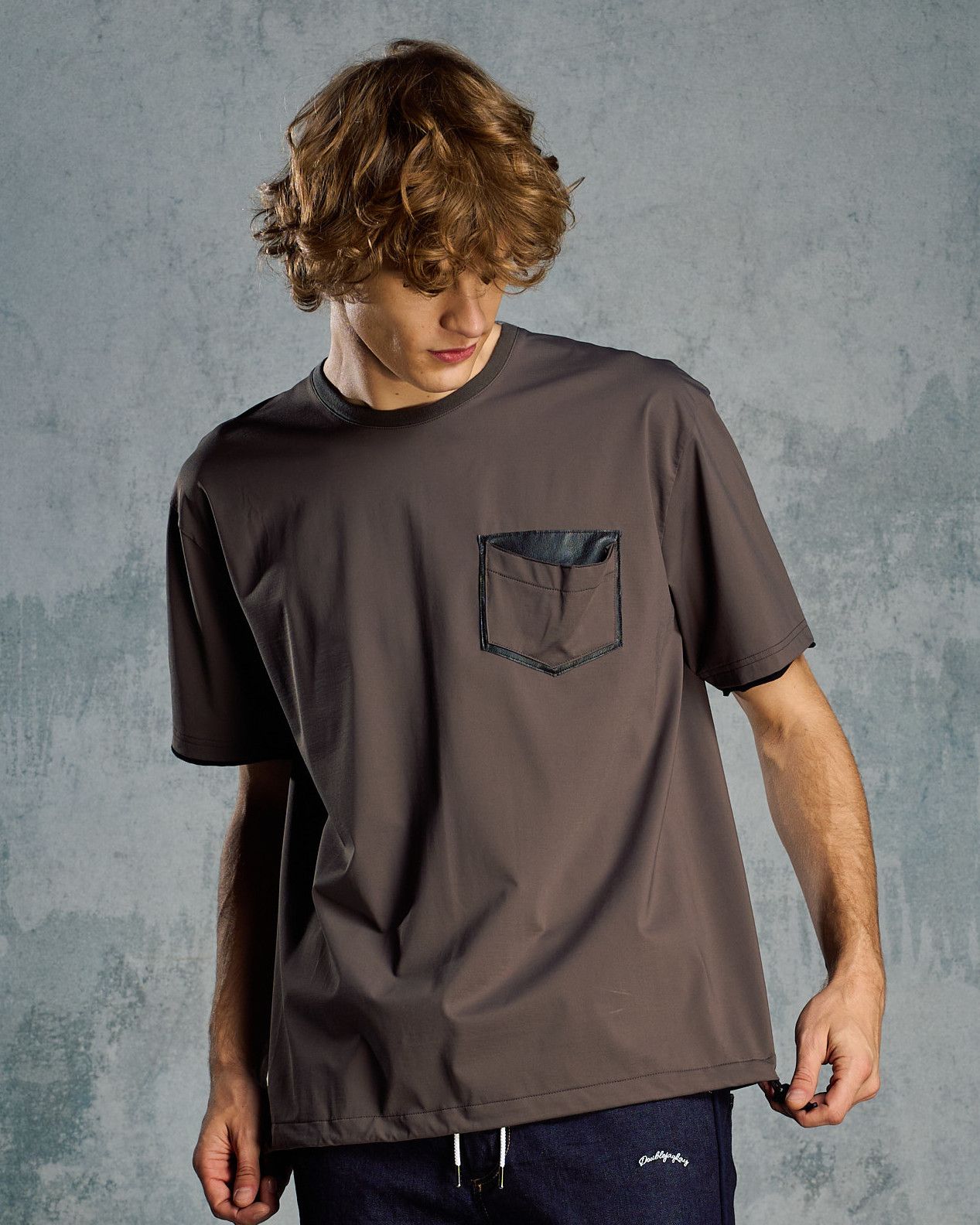 ☆先行予約☆ レザーポケット S/S  Tシャツ /  drawstring leather pocket S/S / CHARCOAL [7132 ny58i]