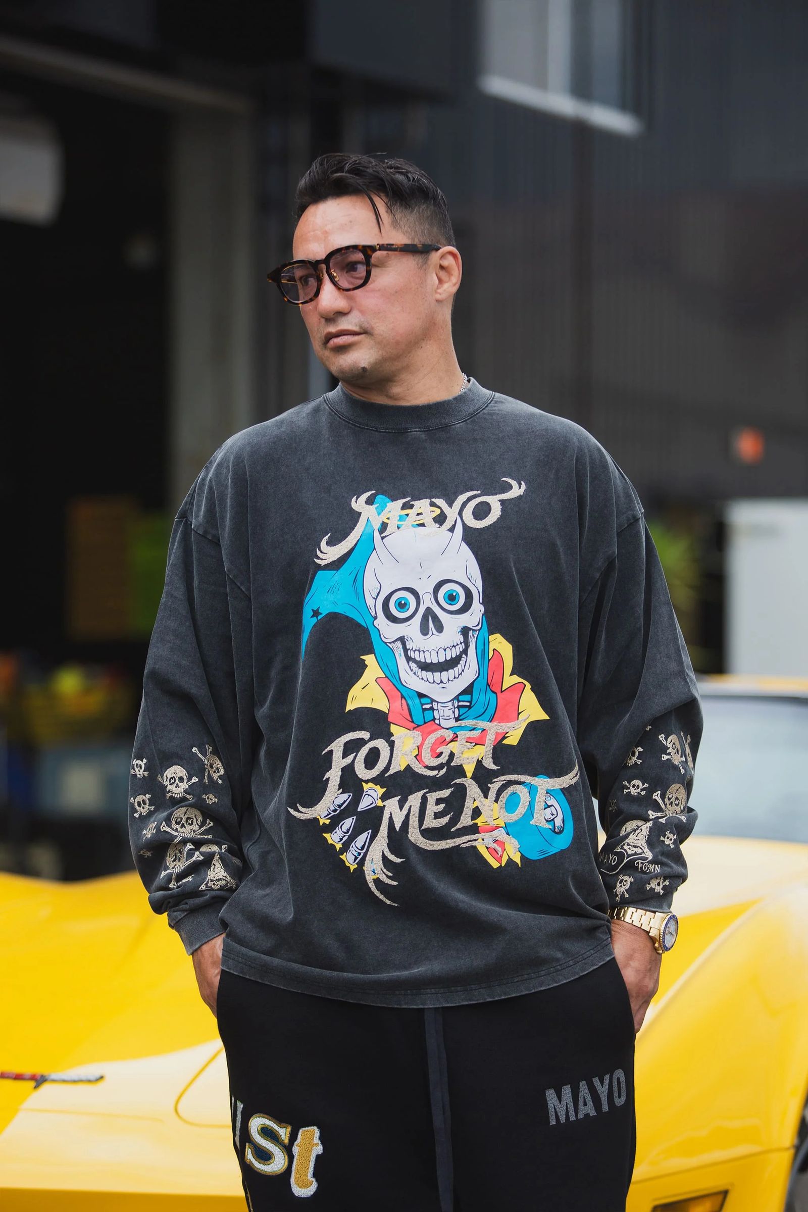 スカル プリント・刺繍ロンT / BELIEVE REINCARNATION EMBROIDERY LONG SLEEVE TEE  / ブラック [26MY-SLT003]