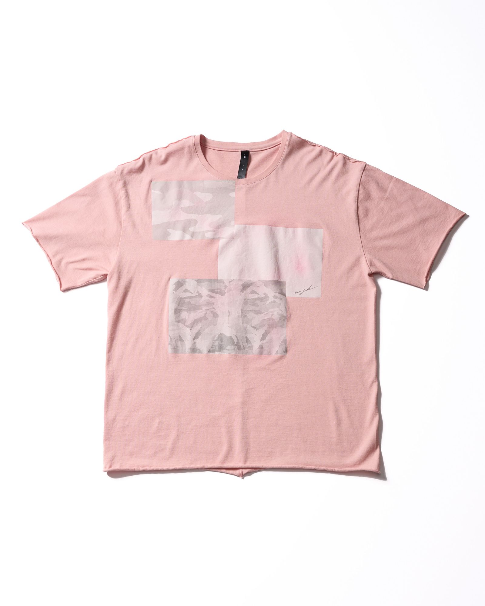 ☆先行予約☆ wjk  / ペーパープリント加工カットオフ半袖Tシャツ / paper print dust cut-off S/S / pink 【7153 lj93k】