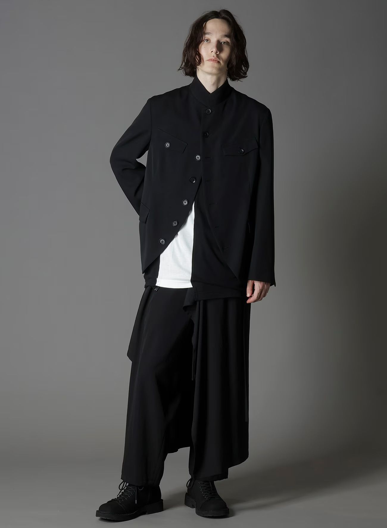 SILKETTE JERSEY W/ NUMBER PATTERN TSUJIKIRI LONG SLEEVED T-SHIRT / BLACK x WHITE [GL-T11-803-1-01]