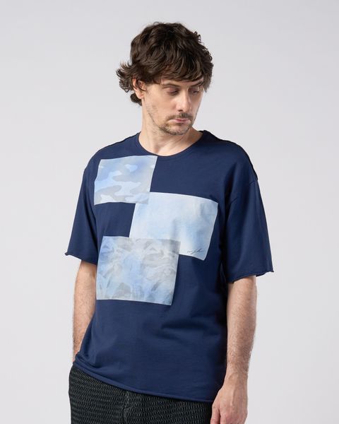 ☆先行予約☆ wjk  / ペーパープリント加工カットオフ半袖Tシャツ / paper print dust cut-off S/S / navy 【7153 lj93k】
