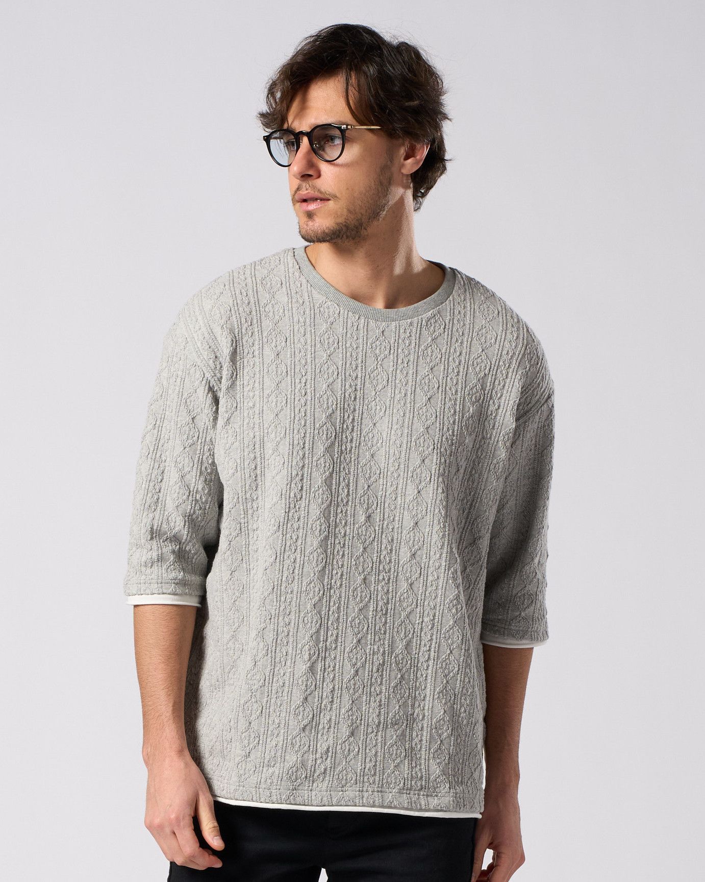 ☆先行予約☆ ジャガードサマーニット ハーフスリーブ /  jacquard summer knit H/S / T.GRAY[7401 kc01i]